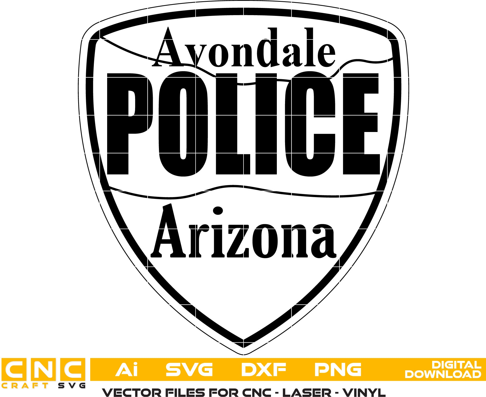 Avondale Police Badge, Arizona Police Badge Vector Art AI, SVG, DXF, PNG File for Laser engraving, woodworking, acrylic painting, glass etching, and all printing machines