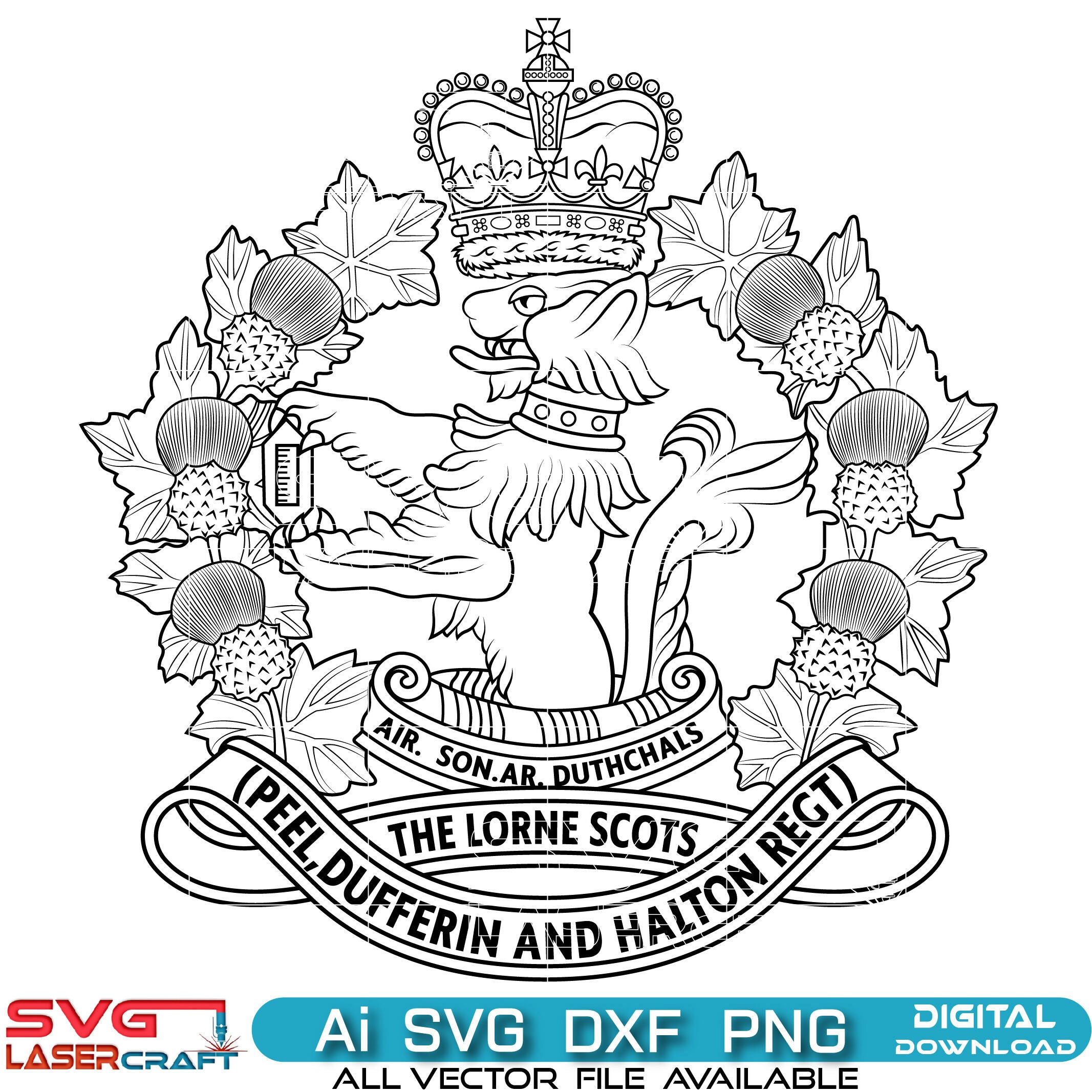 Lorne Scots Peel, Dufferin and Halton Regiment Crest Vector Art-01