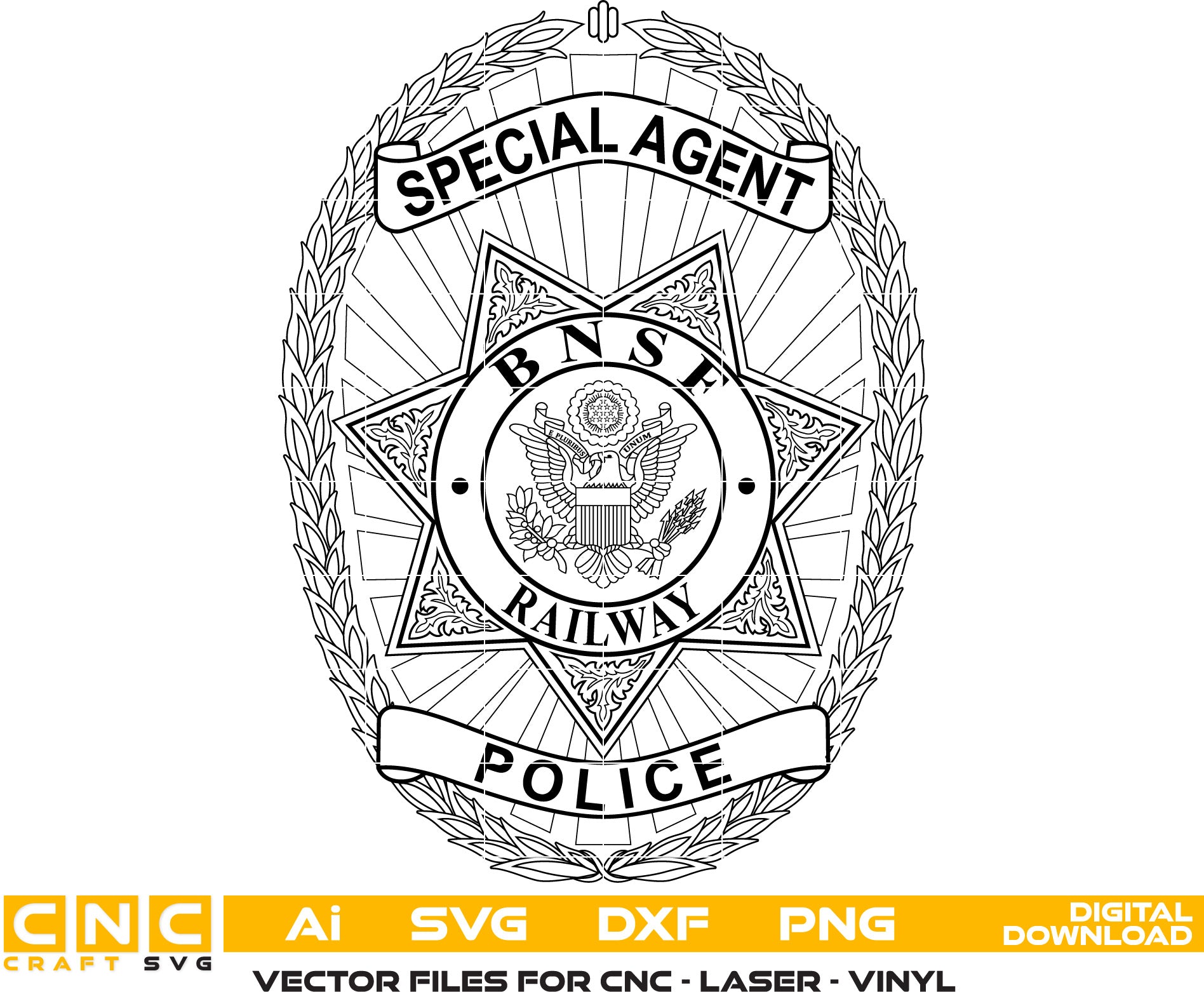 BNSF Railway Police Special Agent Badge Vector art Svg, Dxf, Jpg, Png,