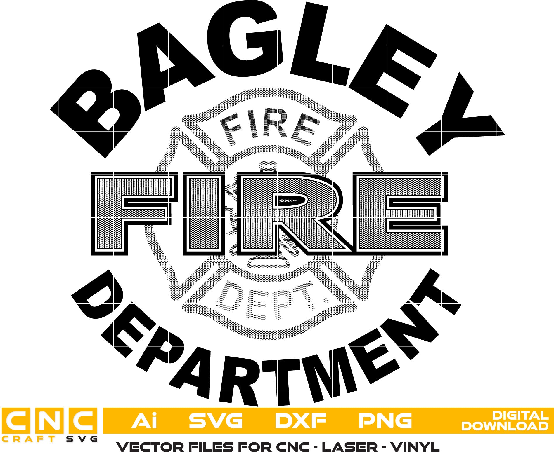 Bagley Fire Dept Badge Vector Art for Laser engraving, woodworking, acrylic painting, glass etching, and all printing machines.