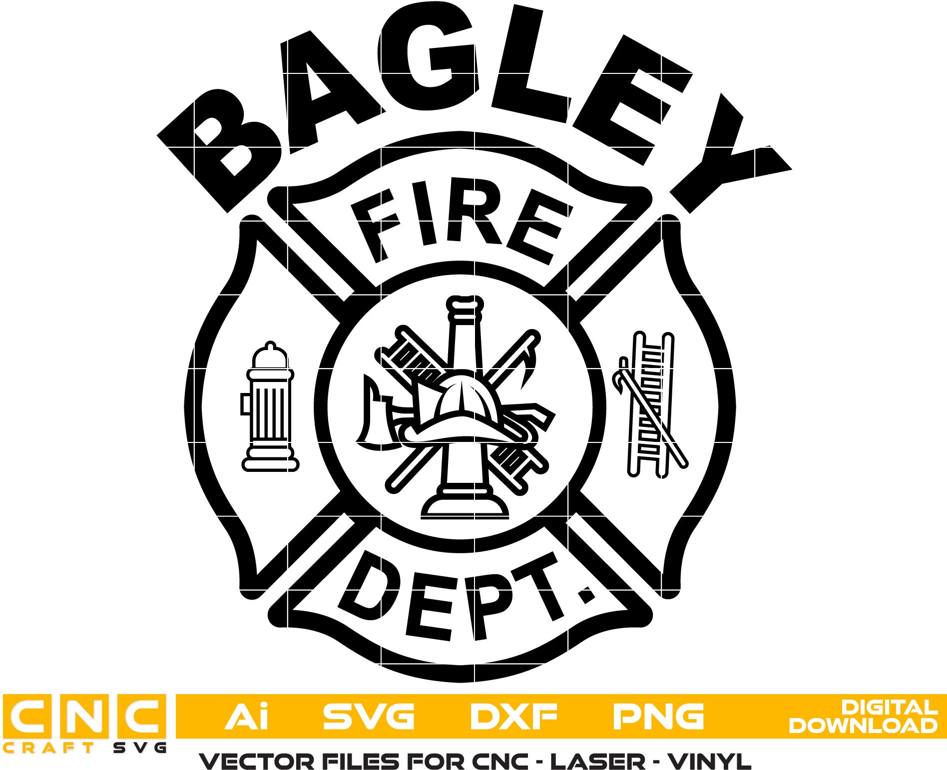 Bagley Fire Dept Badge for Laser engraving, woodworking, acrylic painting, glass etching, and all printing machines.