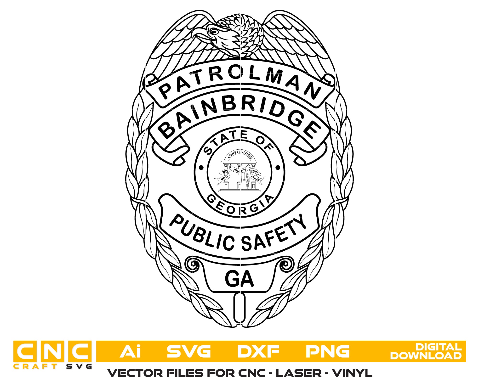 Bainbridge Public Safety Patrolman Badge SVG, Georgia Public Safety Badge Vector, Bainbridge Patrolman Badge, Law Enforcement Badge SVG, Georgia Police Badge Vector