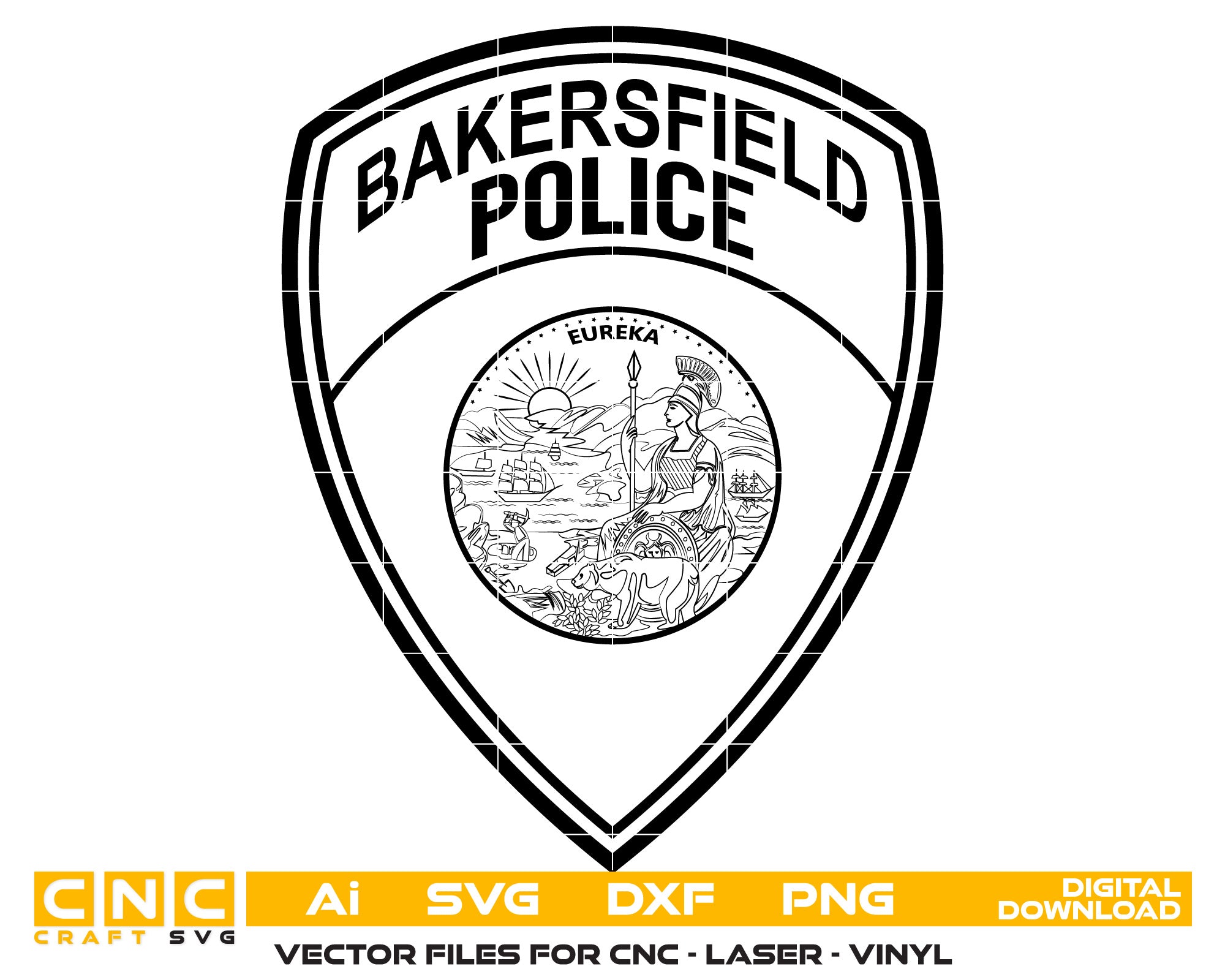 Bakersfield Police Badge Vector Art, Ai,SVG, DXF, PNG, Digital Files