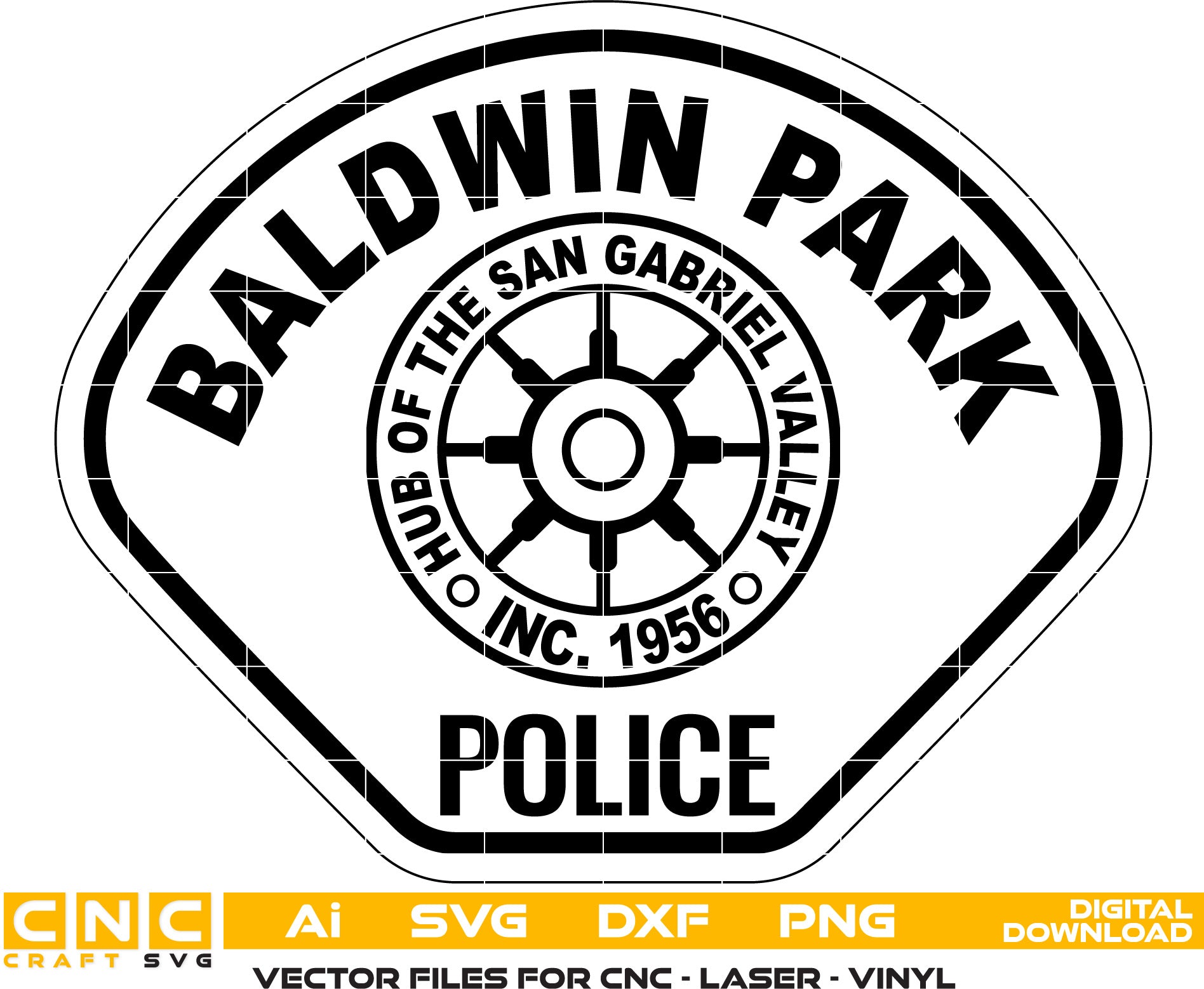 Baldwin Park Police Badge,Vector Art, Ai,SVG, DXF, PNG, Digital Files