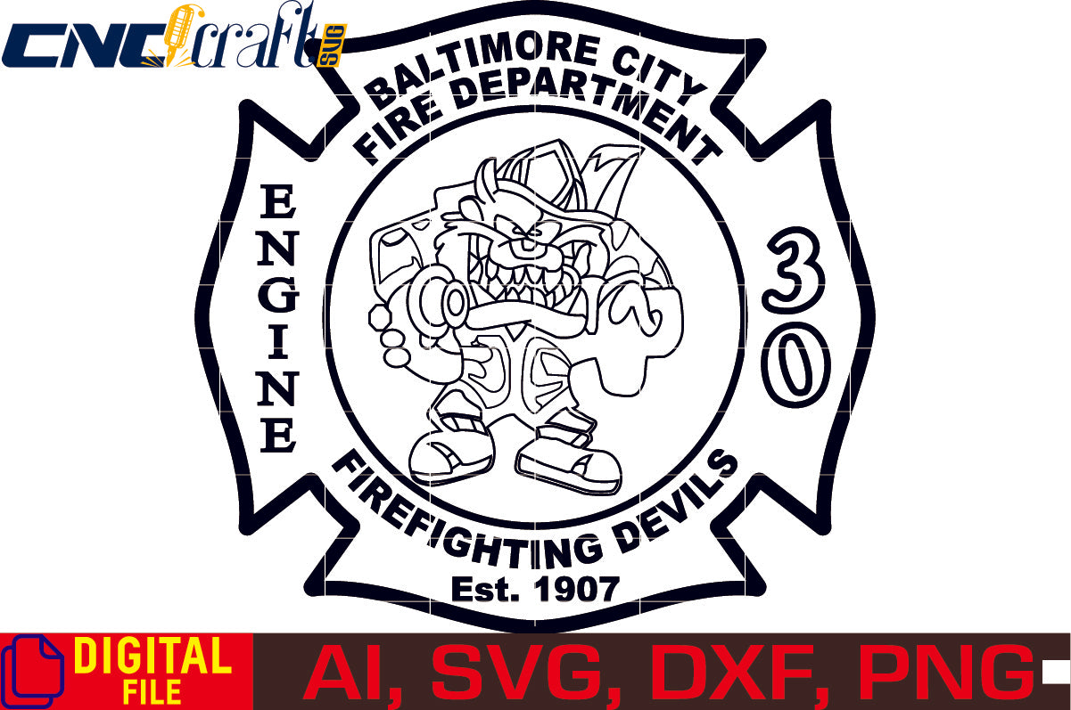 Baltimore City Fire Department logo vector file for Laser Engraving, Woodworking, CNC Router, Cricut, Ezecad etc.