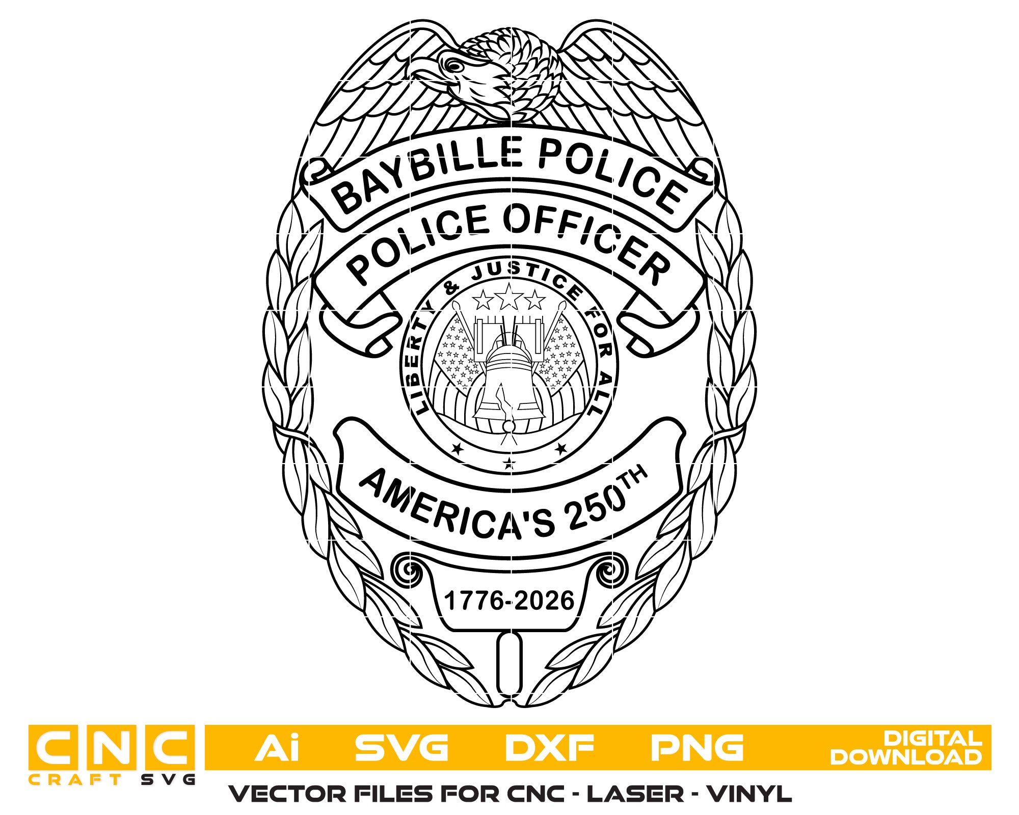 Bayville Police Department U.S. 250th Anniversary Badge SVG, Bayville Police Badge Vector, Police Anniversary Badge SVG, Law Enforcement Badge Vector, Patriotic Police Badge SVG