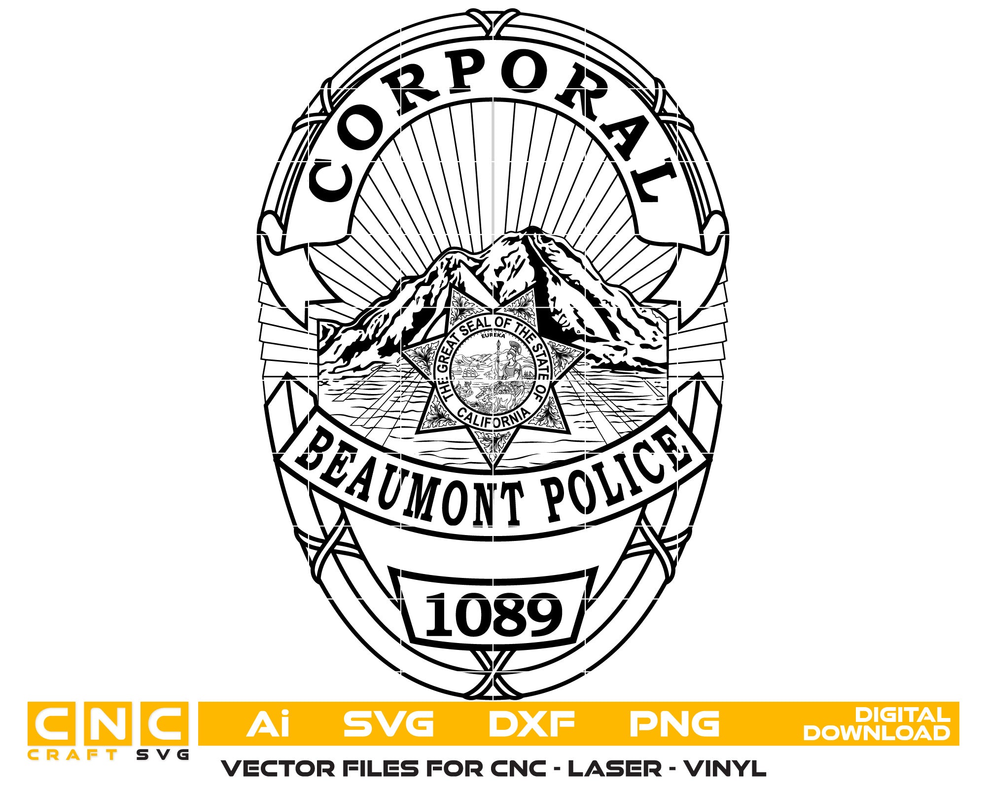Beaumont Police Officer Badge Vector Art, Ai,SVG, DXF, PNG, Digital Files