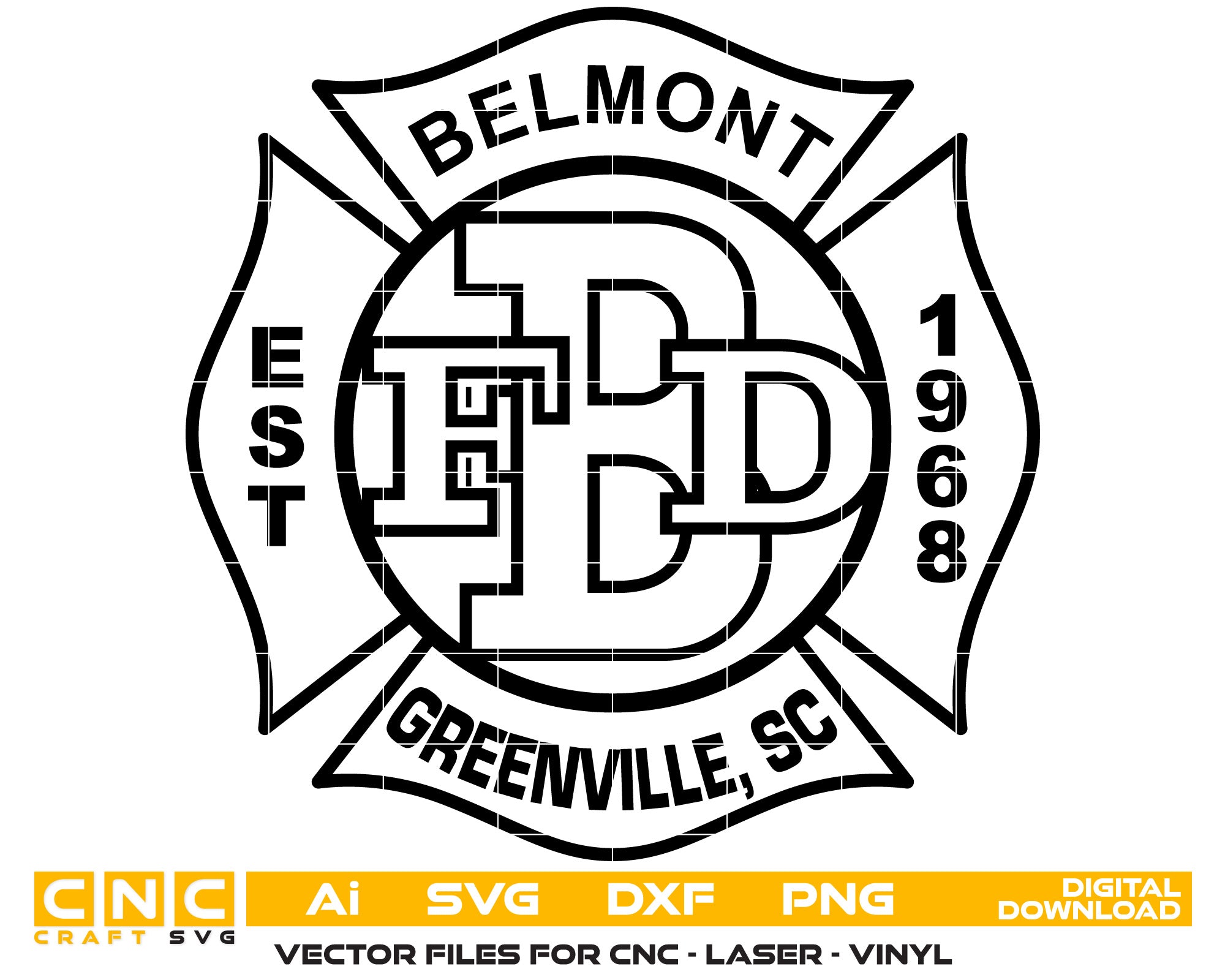 Belmont Fire Dept Badge Vector art Svg, Dxf, Jpg, Png, and Ai files For laser engraving, woodworking, acrylic painting, and all printing machines.