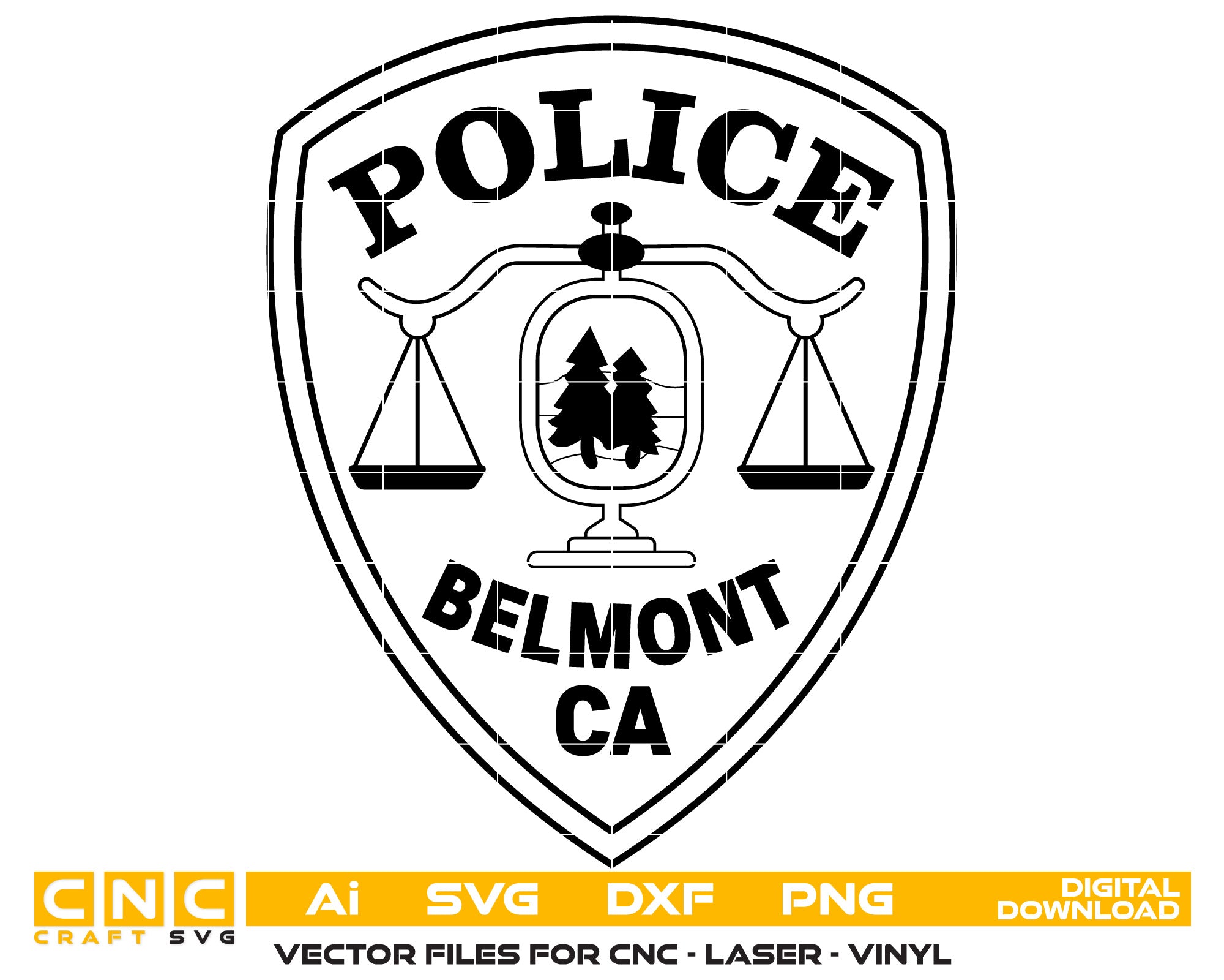 Belmont Police Department Badge California Vector art Svg, Dxf, Jpg, Png, and Ai files For laser engraving, woodworking, acrylic painting, and all printing machines.