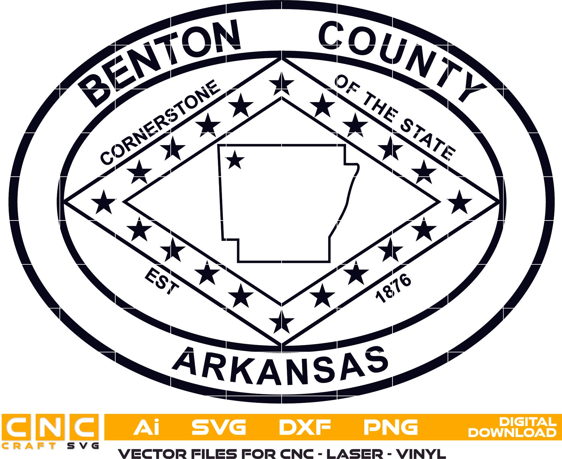 Benton County Seal, Arkansas Logo, Vector Art, Ai,SVG, DXF, PNG, Digital Files