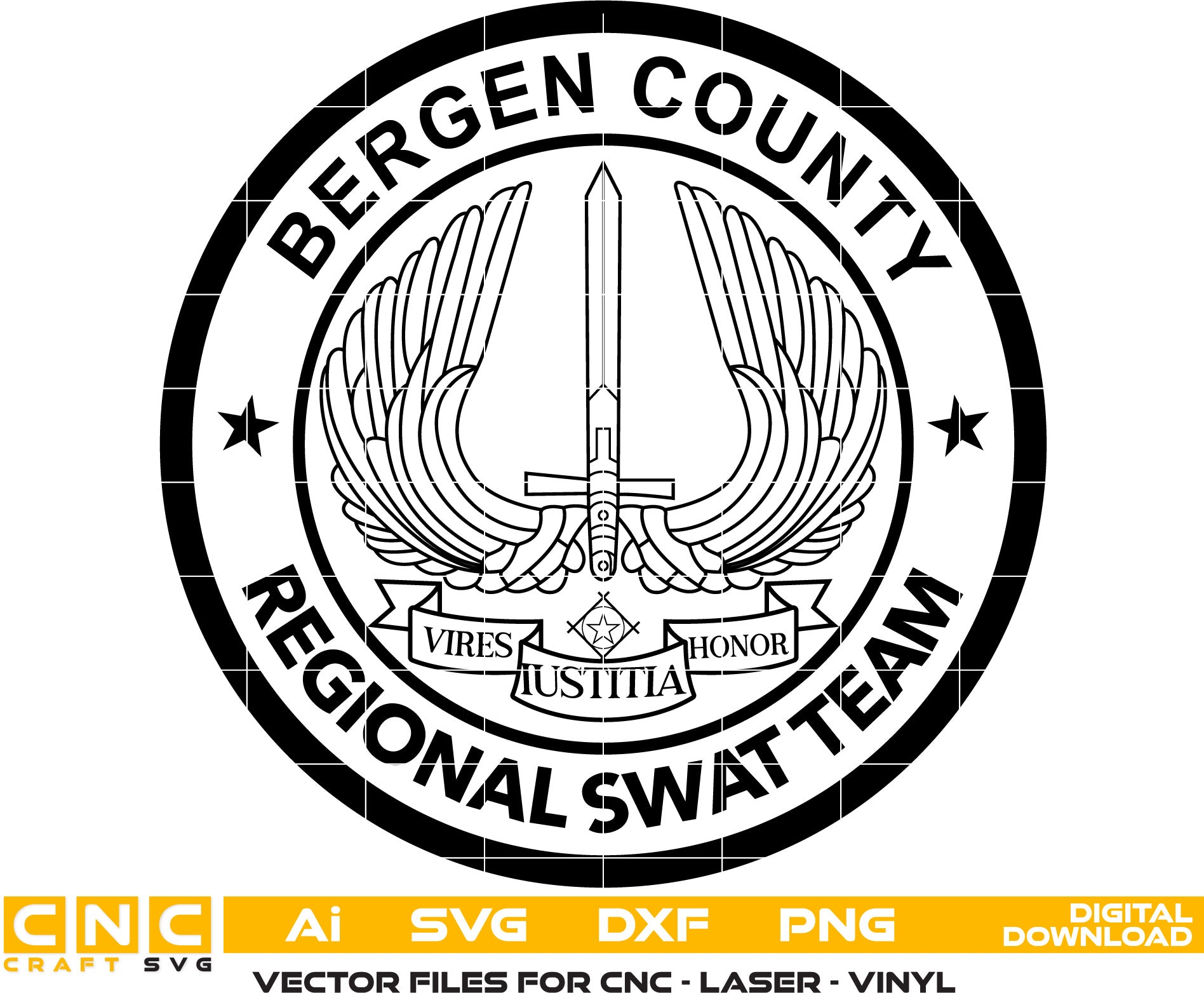 Bergen County Swat Team Badge Vector art Svg, Dxf, Jpg, Png and Ai files For laser engraving, woodworking, acrylic painting, and all printing machines.