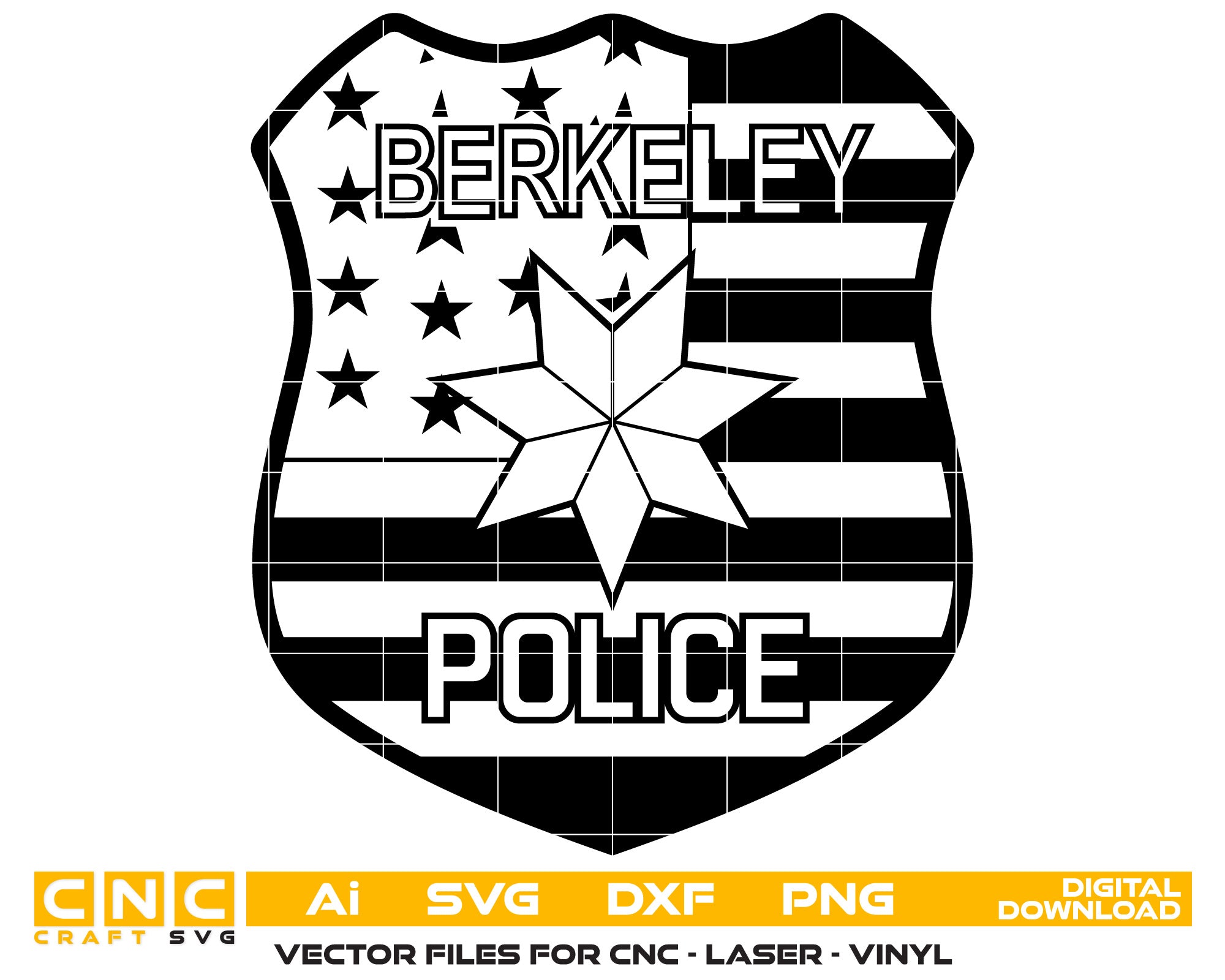 Berkeley Police Badge Vector art Svg, Dxf, Jpg, Png, and Ai files For laser engraving, woodworking, acrylic painting, and all printing machines.