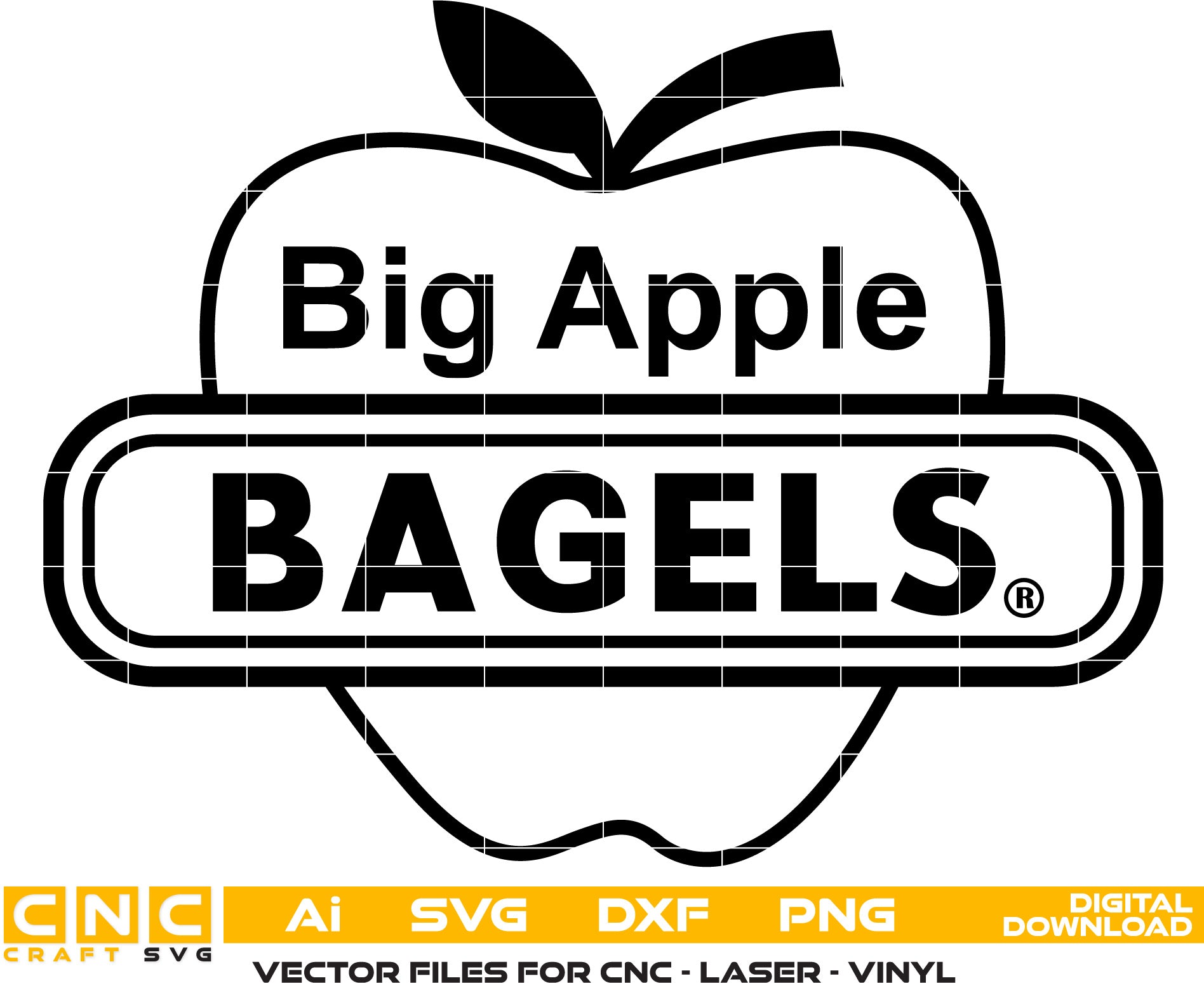 Big Apple Bagels Logo Vector art Svg, Dxf, Jpg, Png, and Ai files For laser engraving, woodworking, acrylic painting, and all printing machines.