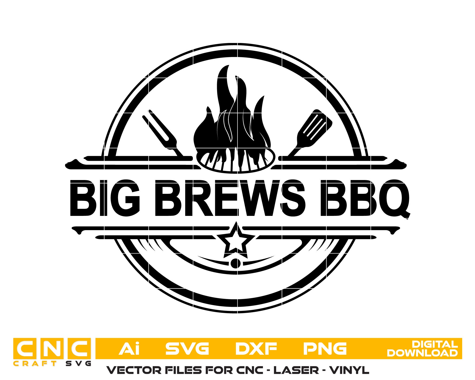 Big Brews BBQ Vector Art, Ai,SVG, DXF, PNG, Digital Files