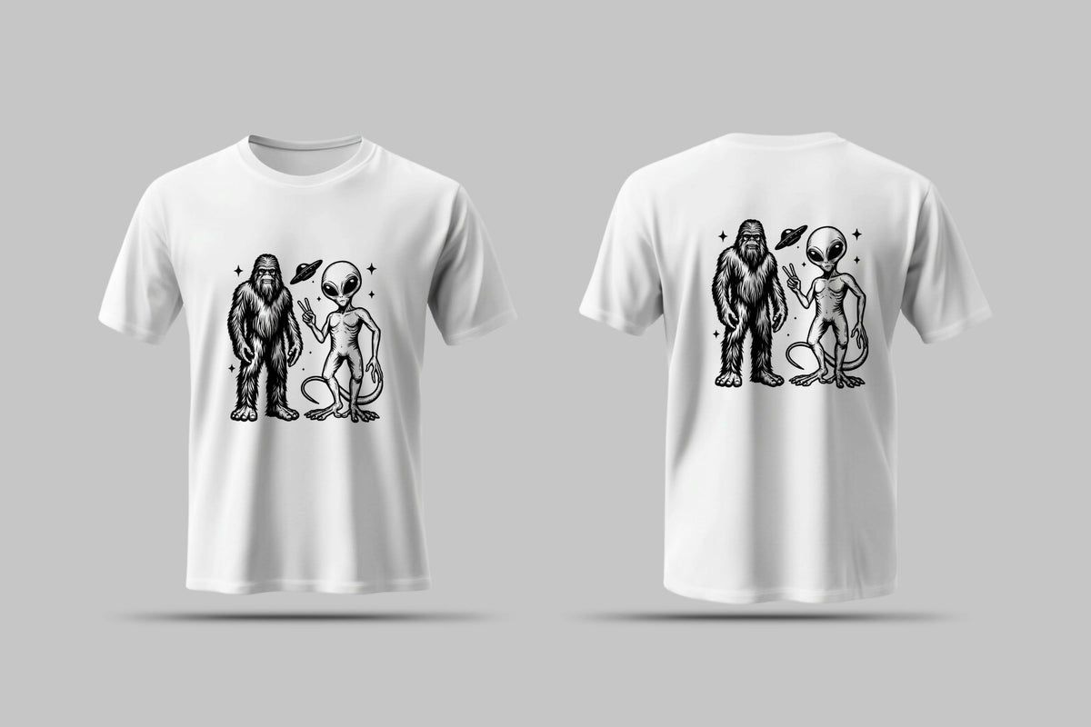 Bigfoot and alien  T-Shirt Design