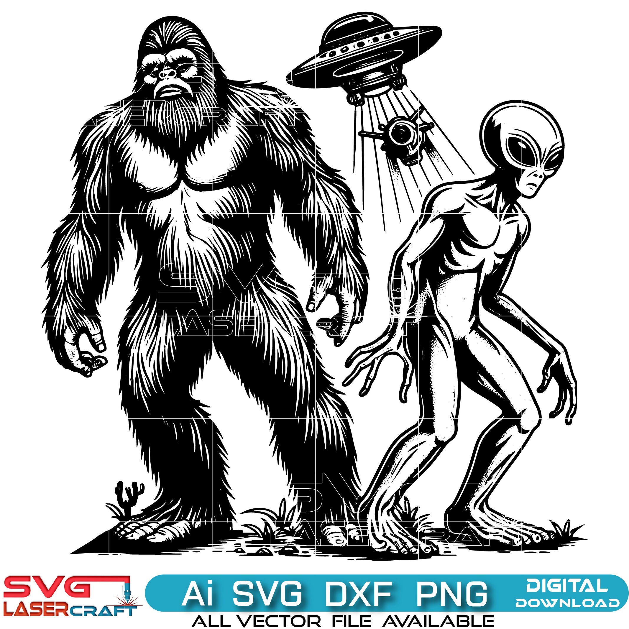 Bigfoot and alien Svg Dxf Ai Png file for Cricut & Silhouette
