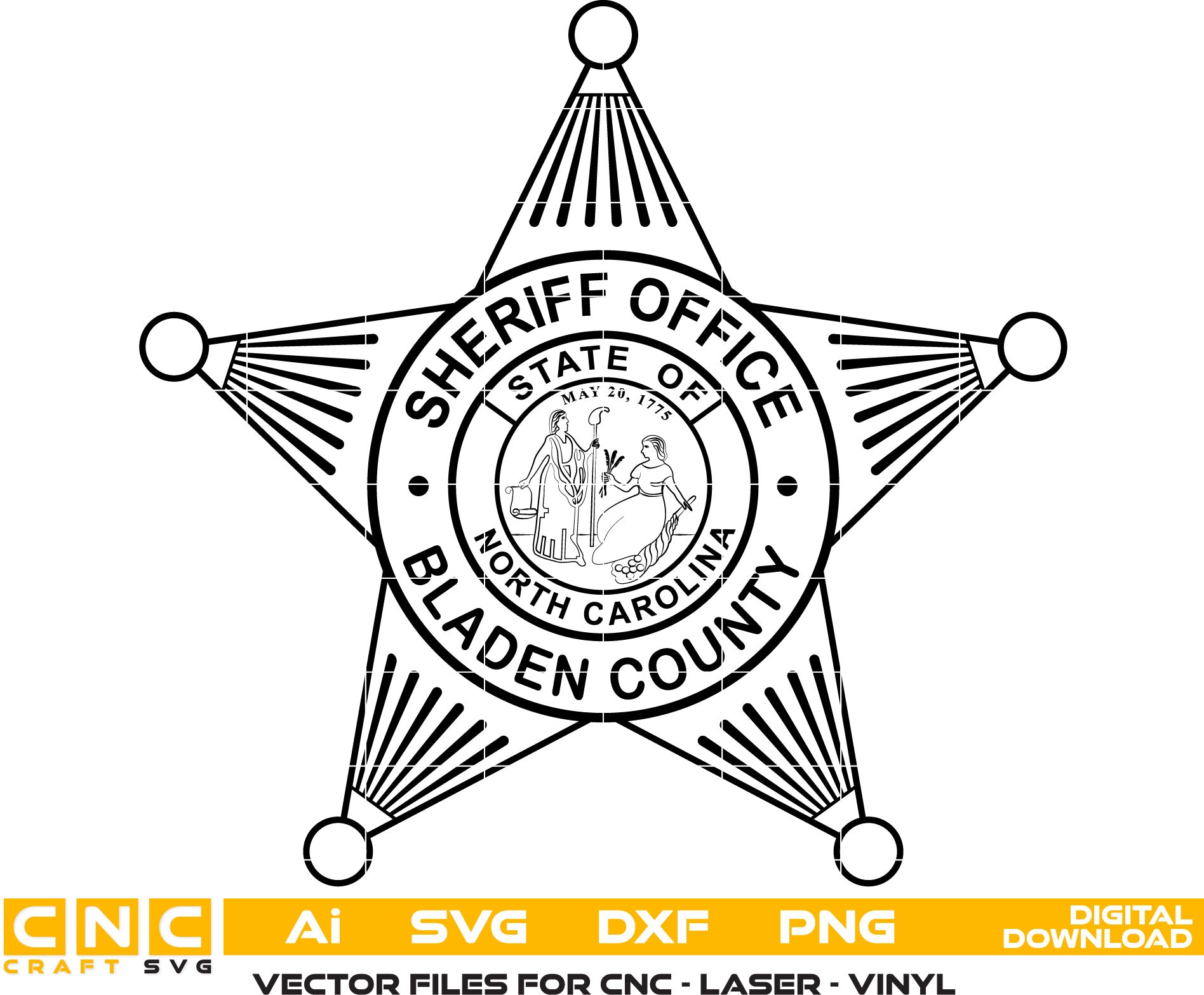 Bladen County Sheriff Badge, North Carolina Sheriff Badge Vector Art Digital file