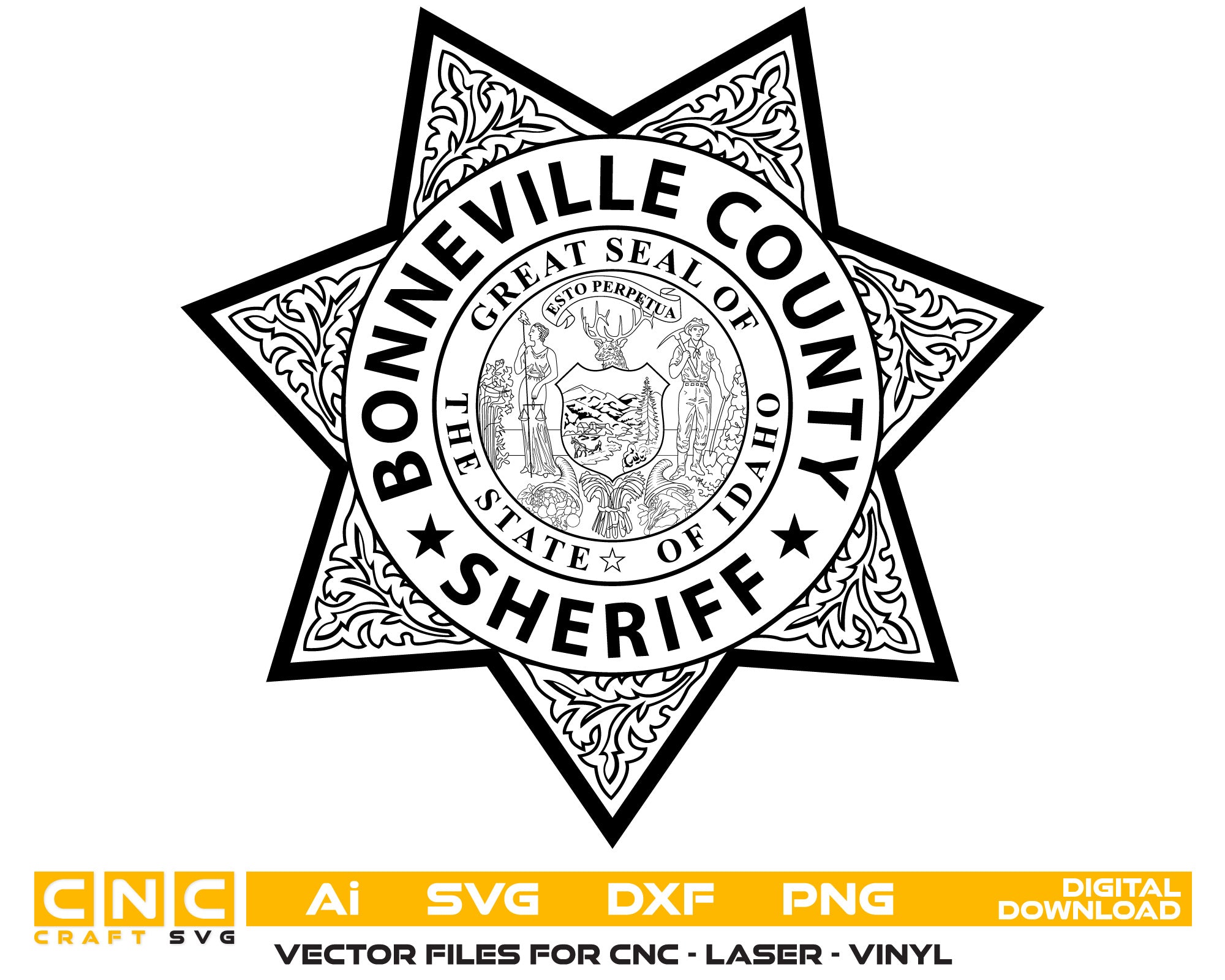 Bonneville County Sheriff Badge SVG, Sheriff Badge Vector, Bonneville County Law Enforcement Badge, Sheriff’s Office Badge SVG, Police Badge Vector