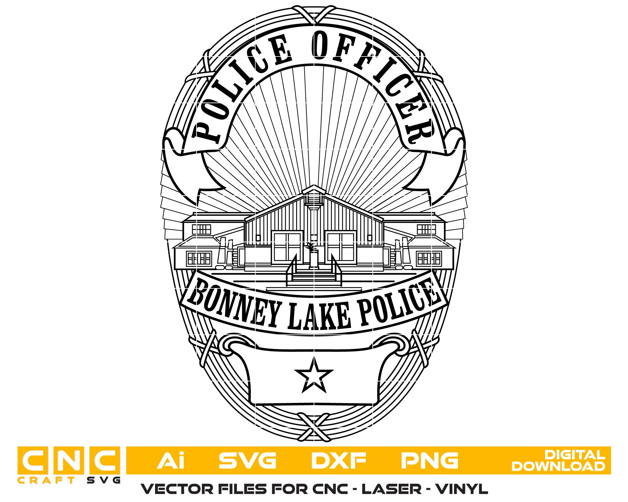 Bonney Lake Police Officer Badge Vector Art, Ai,SVG, DXF, PNG, Digital Files