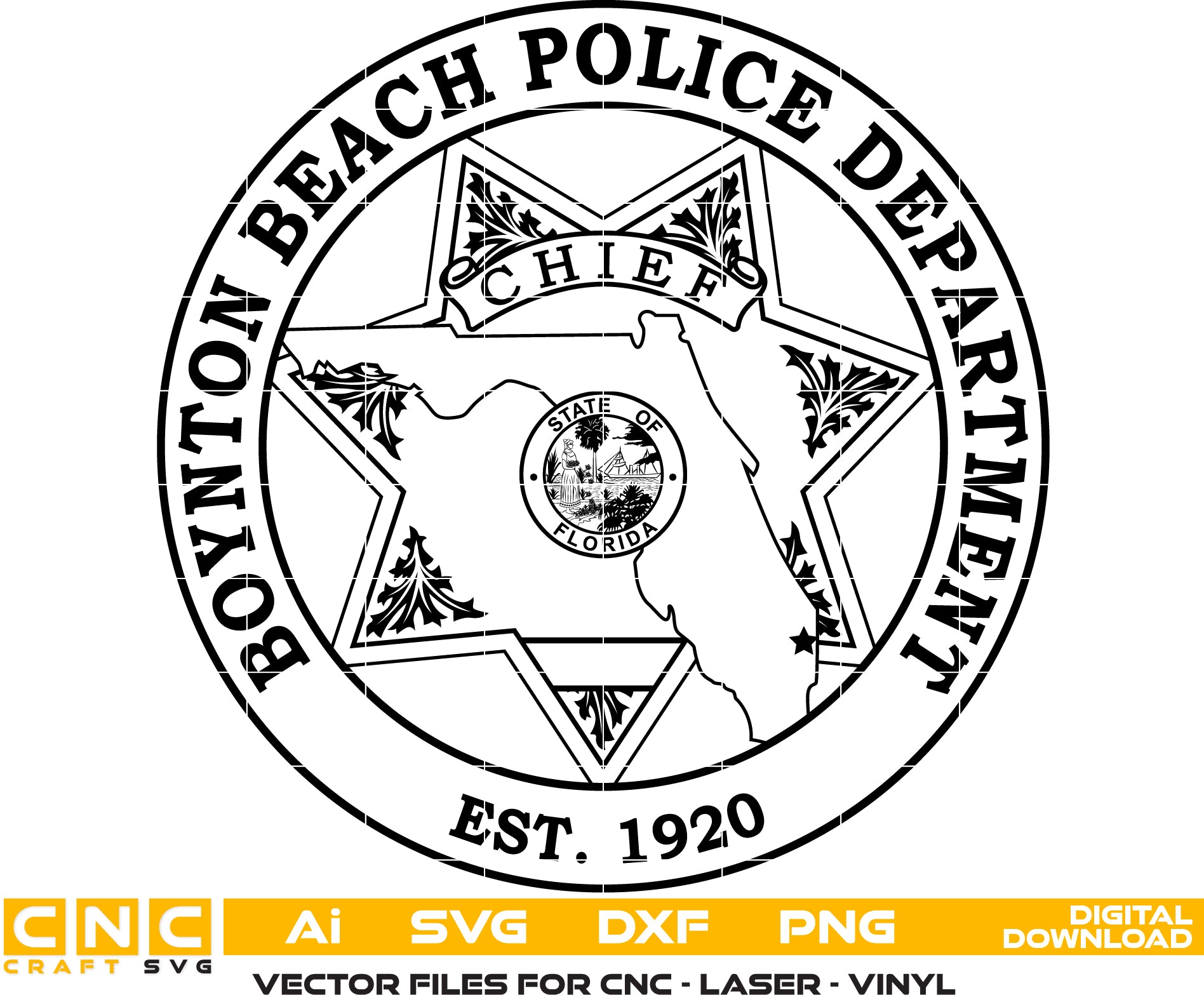 Boynton Beach Police Chief Badge Vector art Digital file