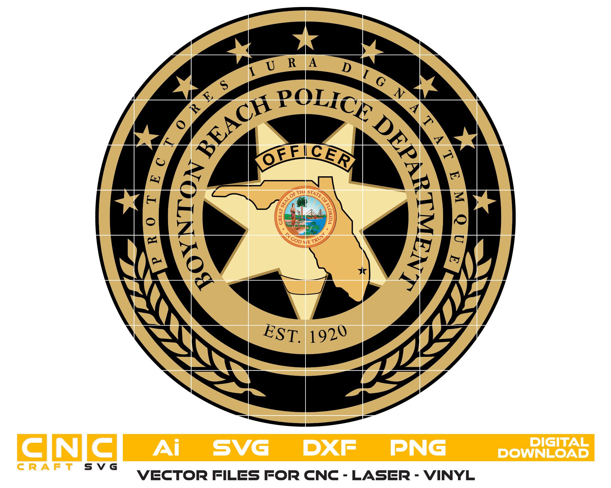 Boynton Beach Police Officer Badge Vector Art, Ai,SVG, DXF, PNG, Digital Files