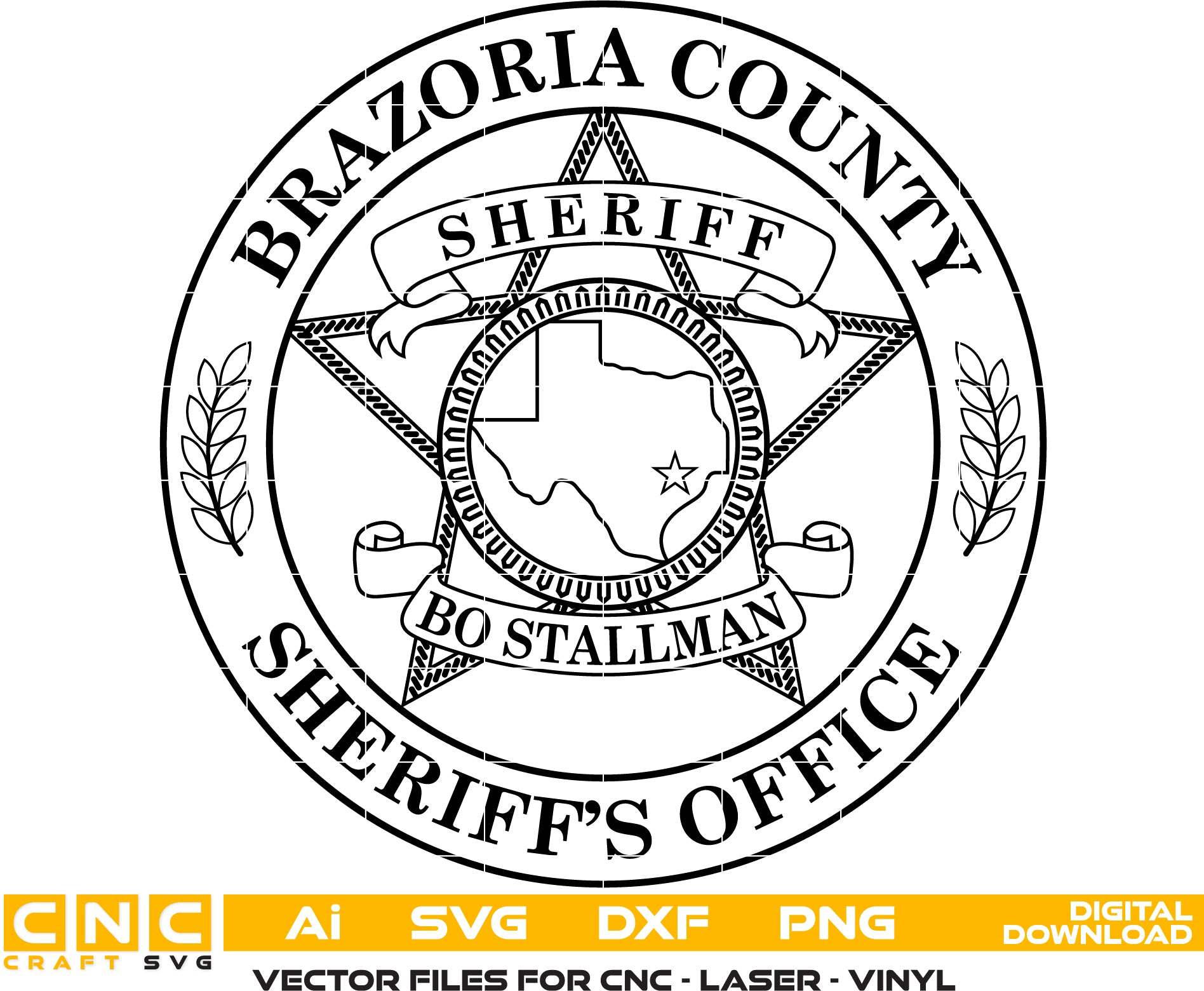 Brazoria County Sheriff Badge Vector Art for Laser Engraving - SVG, Dxf, Jpg, Png, Ai Files