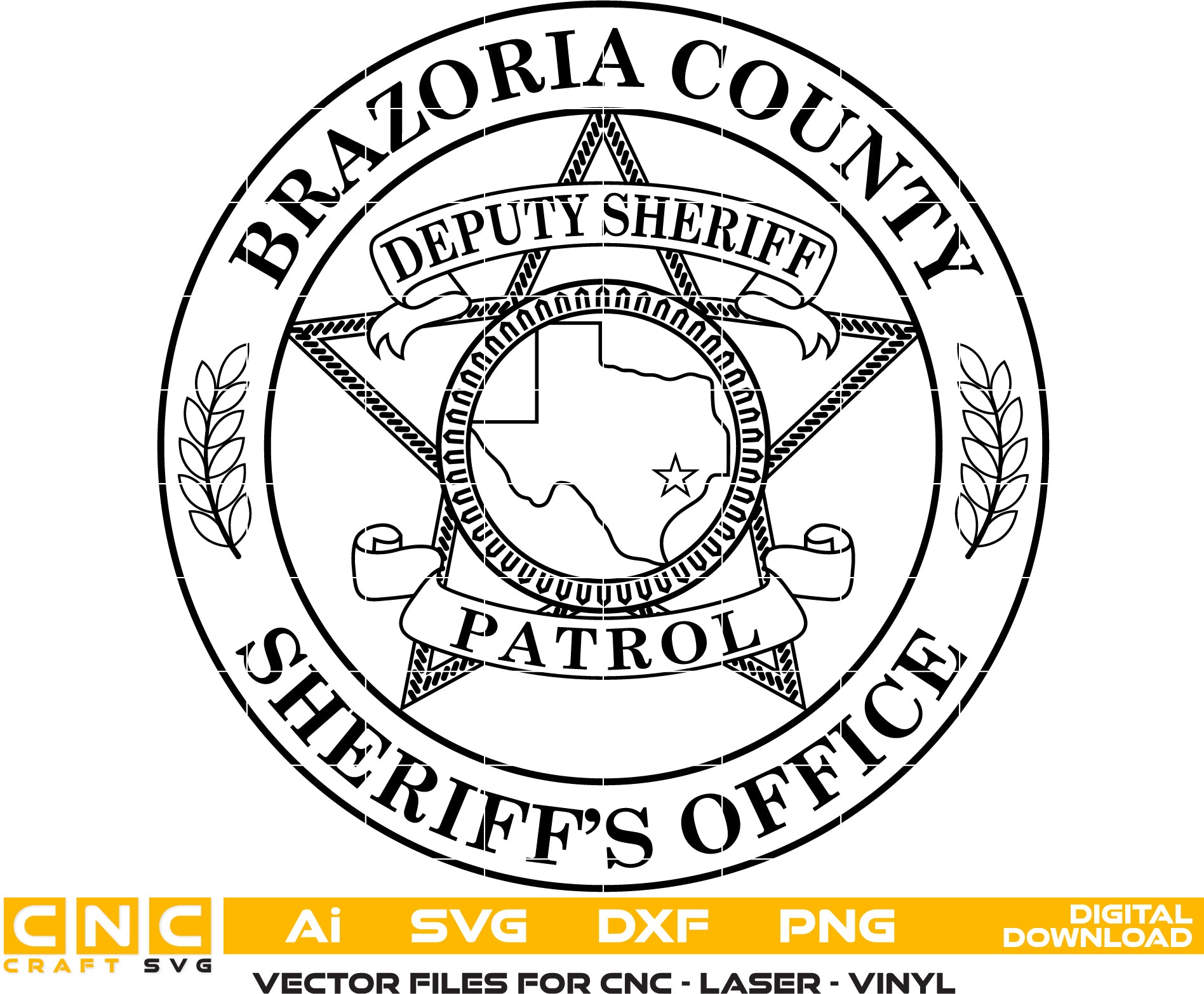 Sheriff Badge Vector Art Bundle - Brazoria County Patrol Design for Woodworking & Printing