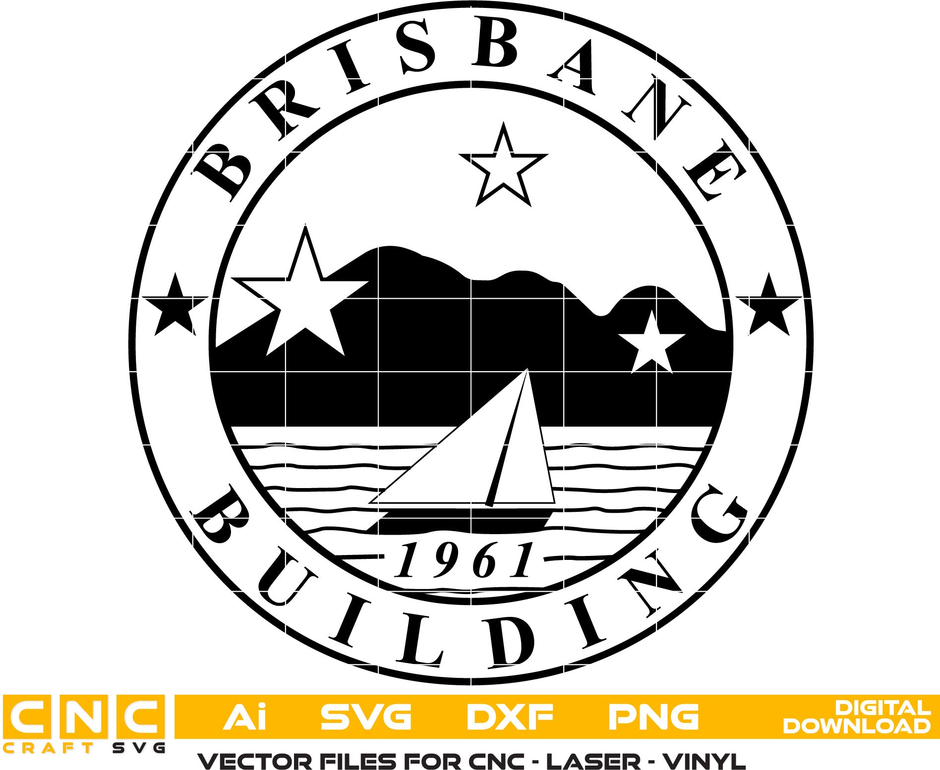 Brisbane Building Seal Vector art Svg, Dxf, Jpg, Png & Ai files For laser engraving, woodworking, acrylic painting, and all printing machines.