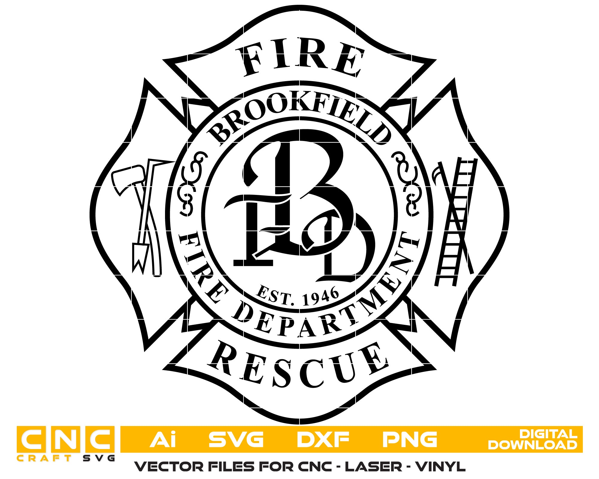 Brookfield Fire Rescue Department Vector Art, Ai,SVG, DXF, PNG, Digital Files