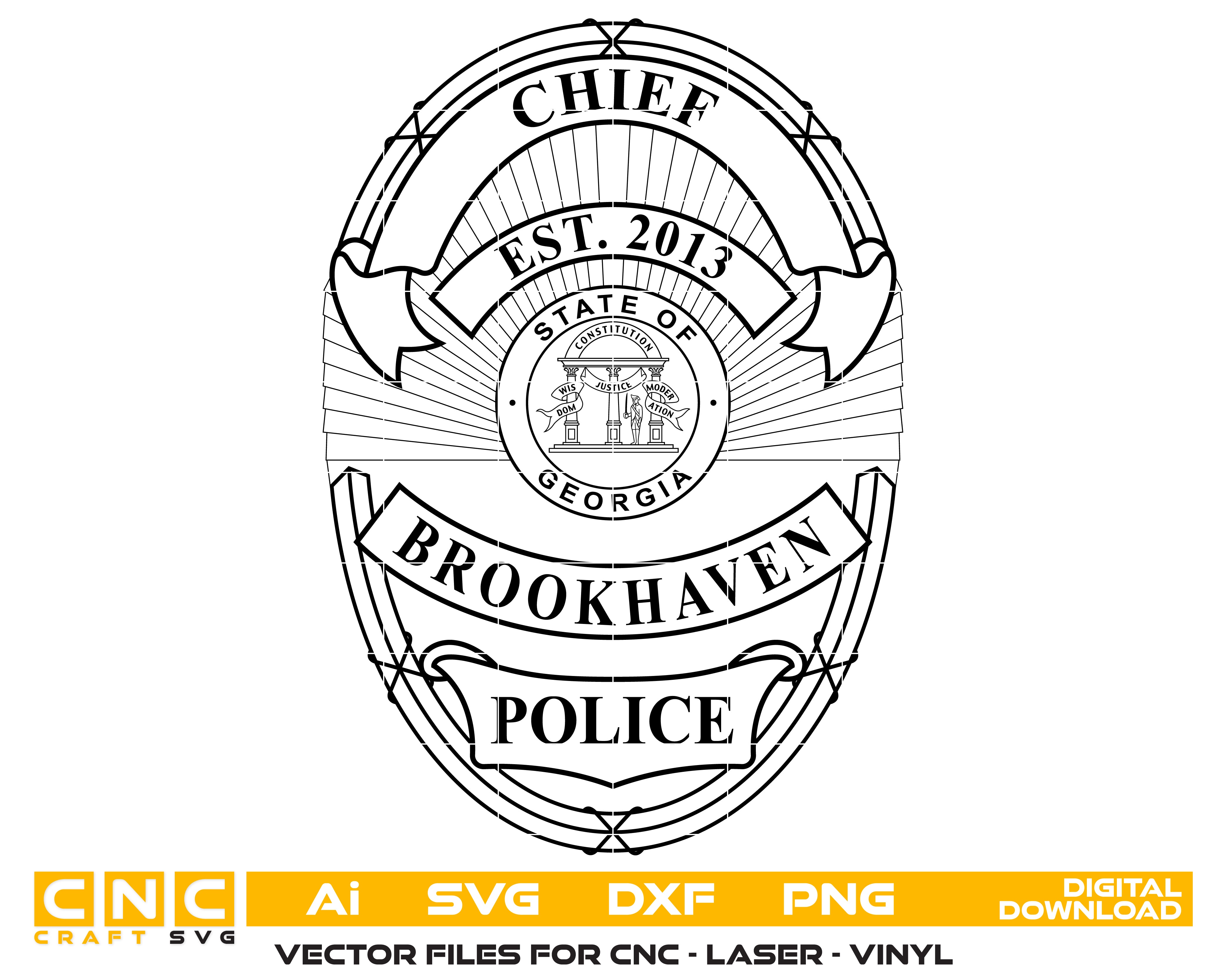 Brookhaven Police Chief Badge SVG, Georgia Police Chief Badge Vector, Brookhaven Police Department Badge, Law Enforcement Badge SVG, Georgia Police Badge Vector