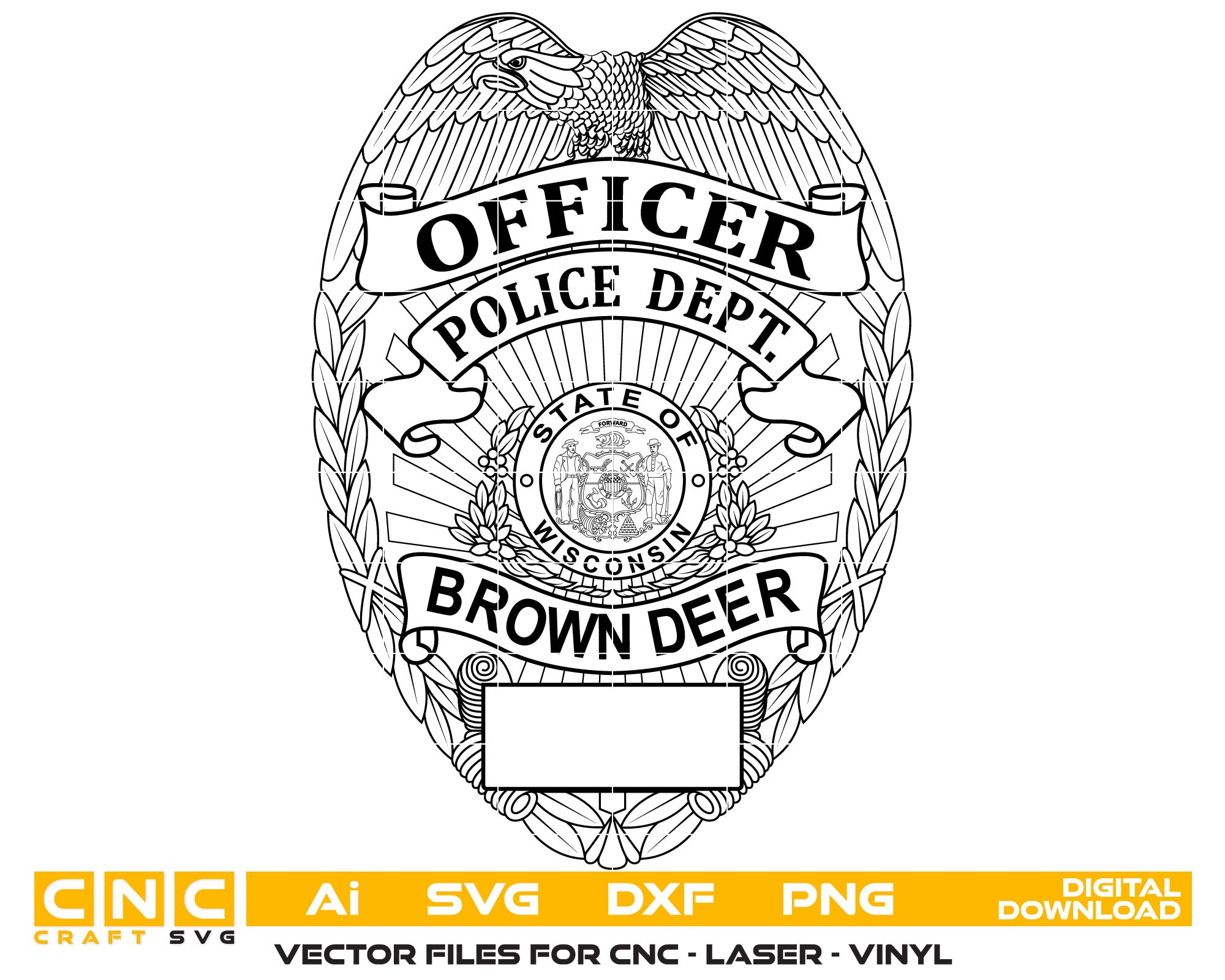 Brown Deer Wisconsin Police Officer Badge Vector Art, Ai,SVG, DXF, PNG, Digital Files