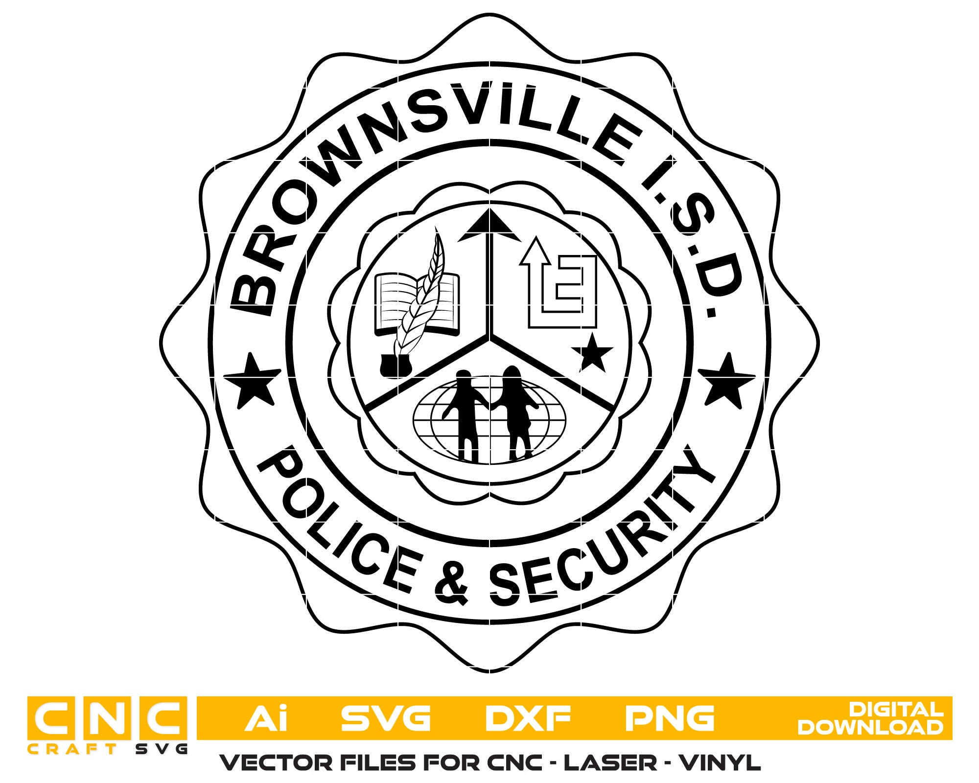 Brownsville ISD Police & Security Services Emblem SVG, Brownsville School Police Vector, Texas Law Enforcement Emblem SVG, ISD Security Patch SVG, School Security Logo Vector