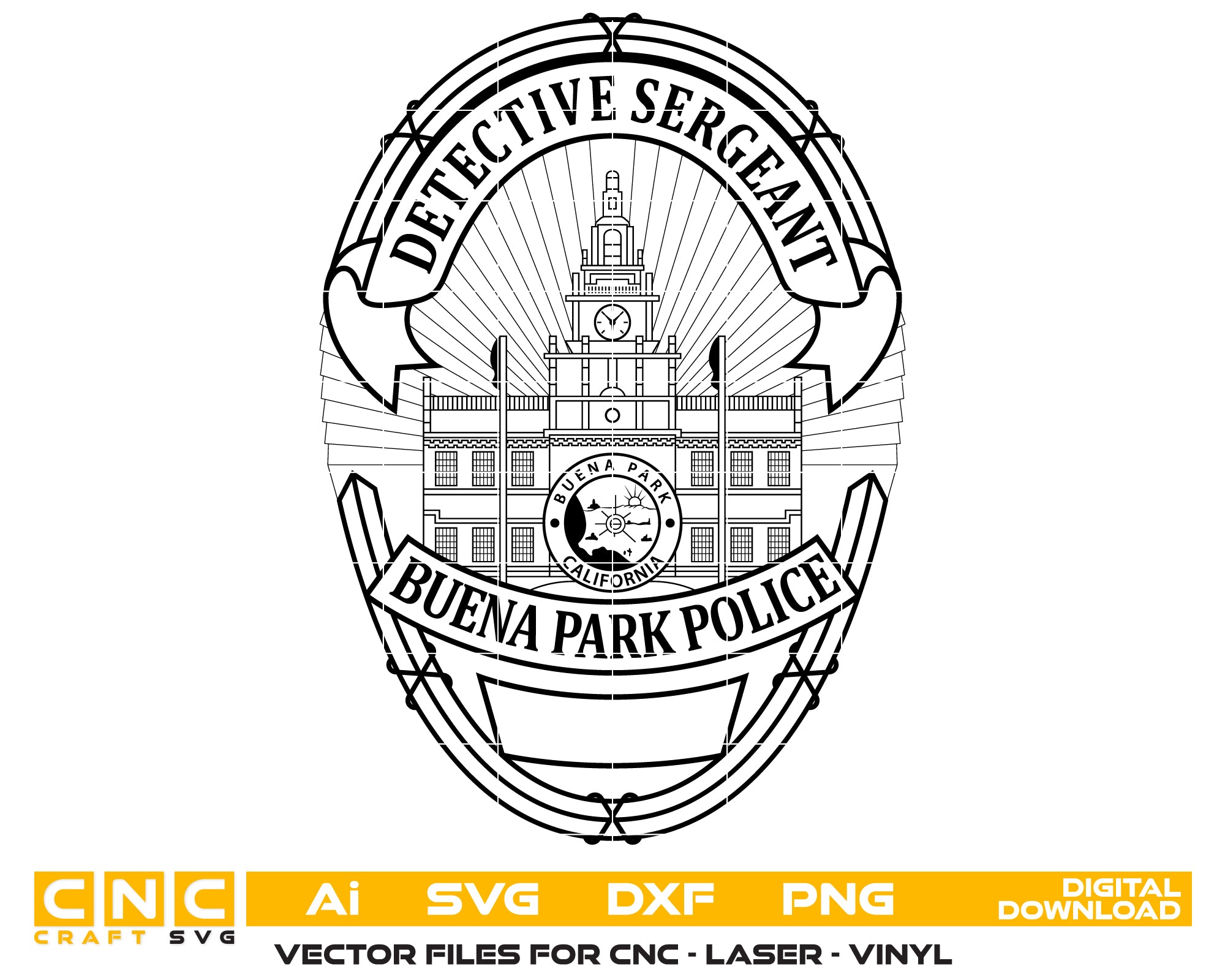 Buena Park Police Detective Sergeant Officer Badge SVG, Buena Park Police Badge Vector, California Law Enforcement Badge SVG, Police Sergeant Badge Design, Buena Park PD Badge