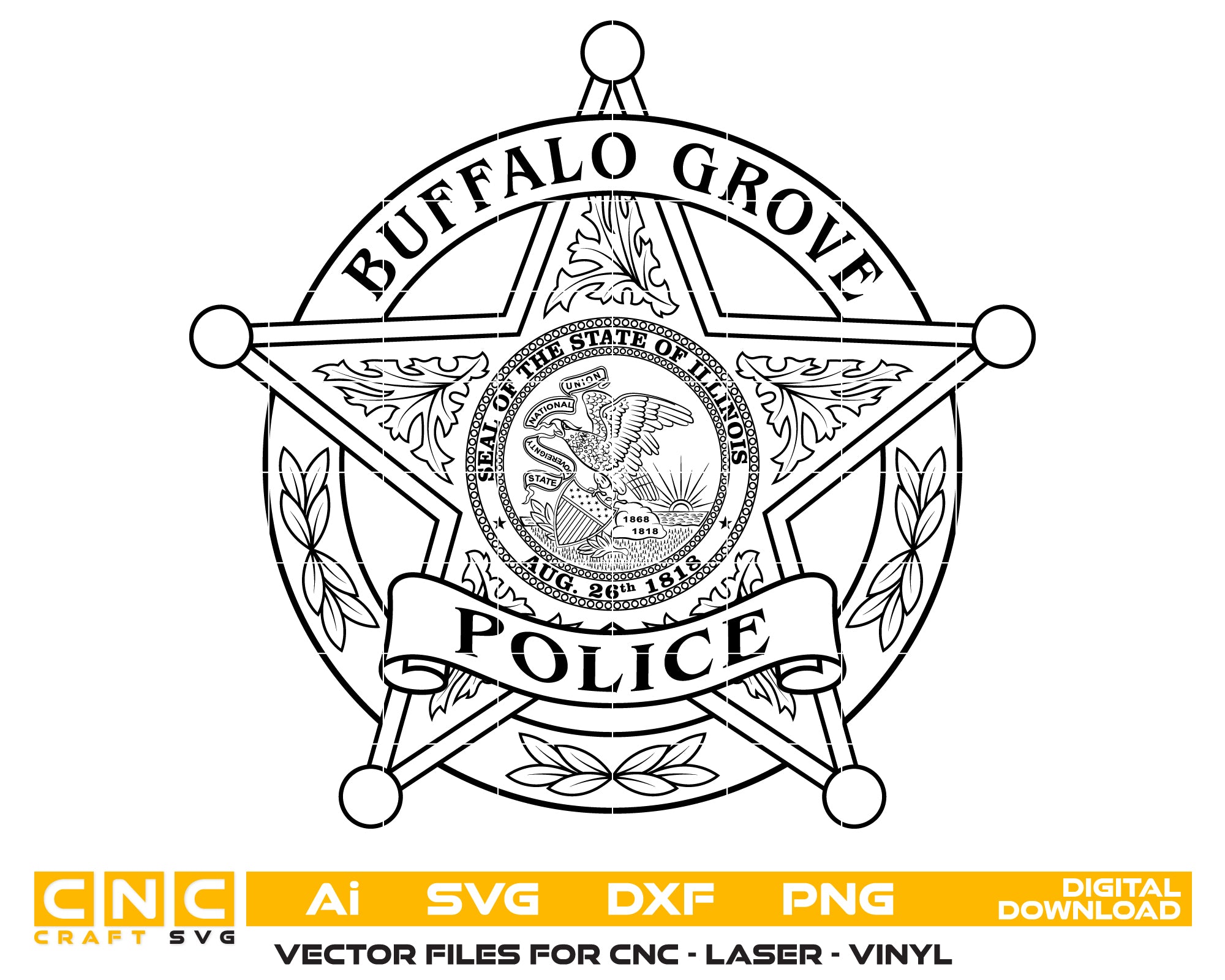 Buffalo Grove Police Badge SVG, Illinois Police Badge Vector, Buffalo Grove Police Logo, Law Enforcement Badge SVG, Police Emblem Vector, Buffalo Grove SVG File, Police Badge for Engraving, Illinois Law Enforcement Design