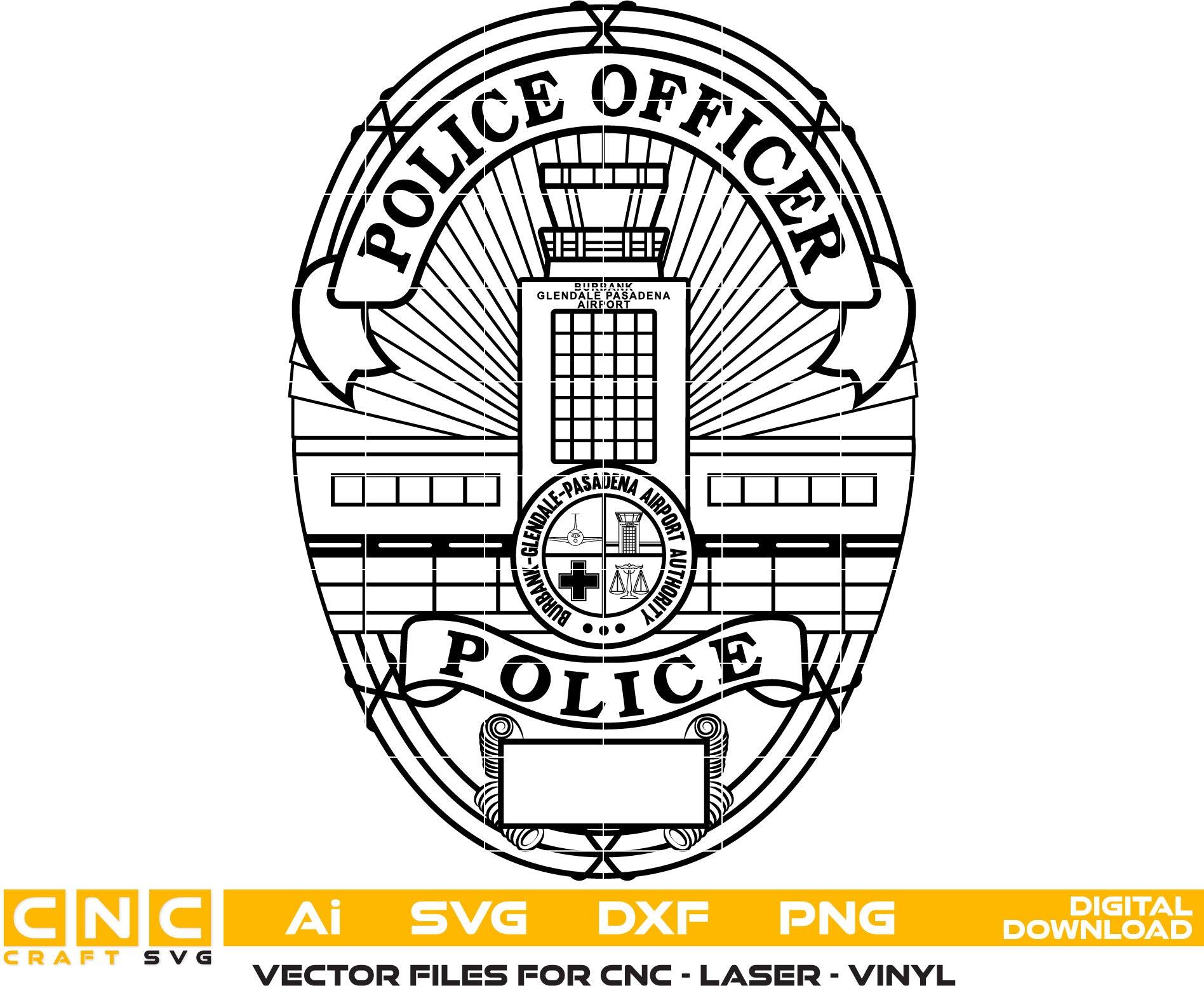 Burbank Glendale Pasadena Airport Police Officer Badge, Pasadena Airport Police Officer Vector art