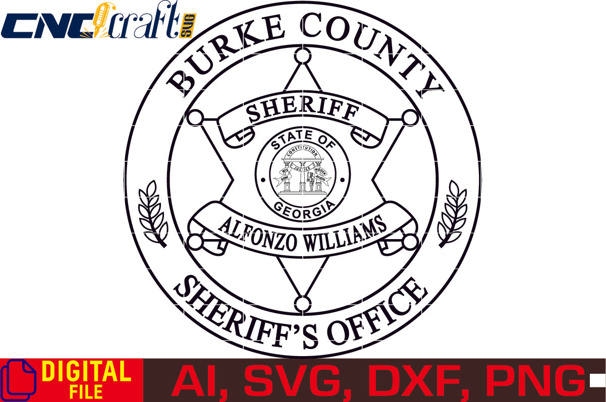 Burek County Alfonzo Williams Sheriff's Seal vector file for Laser Engraving, Woodworking