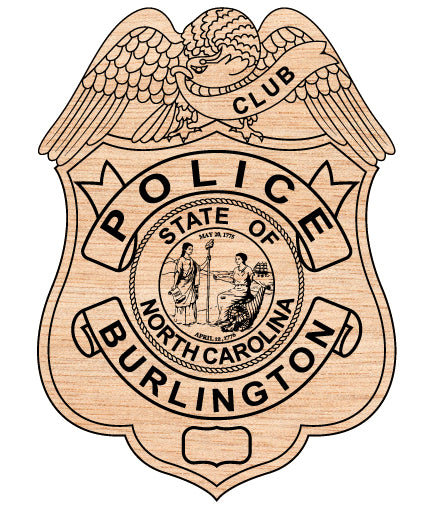 Burlington Club Police Badge SVG digital download, North Carolina police badge vector design for Cricut, Silhouette, CNC, engraving, and law enforcement crafts.