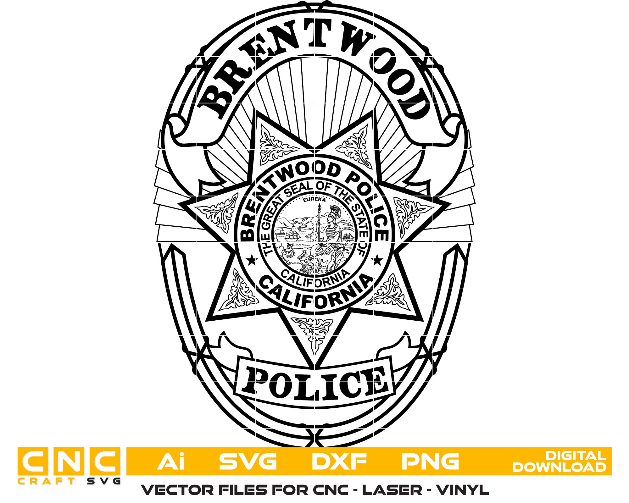 California Brentwood Police Badge Vector Art, Ai,SVG, DXF, PNG, Digita