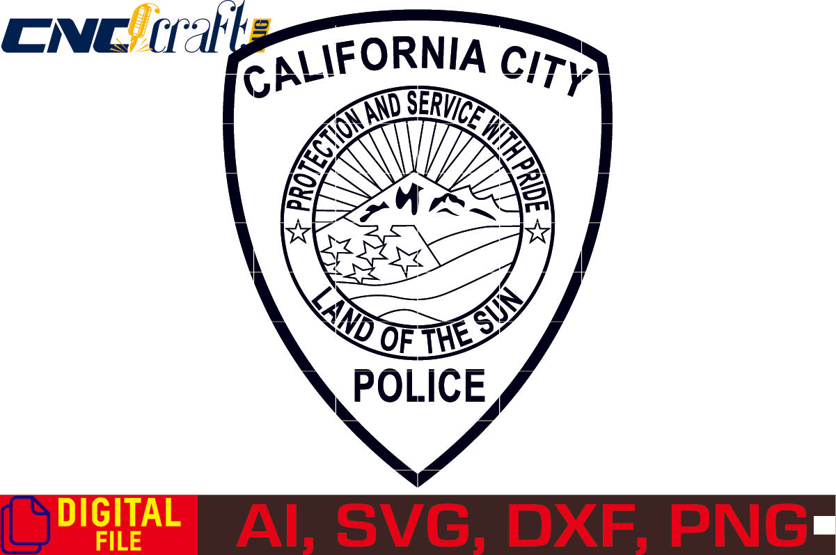 California City Police Badge vector file for Laser Engraving, Woodworking, CNC Router, vinyl, plasma, Xcarve, Vcarve, Cricut, Ezecad etc.