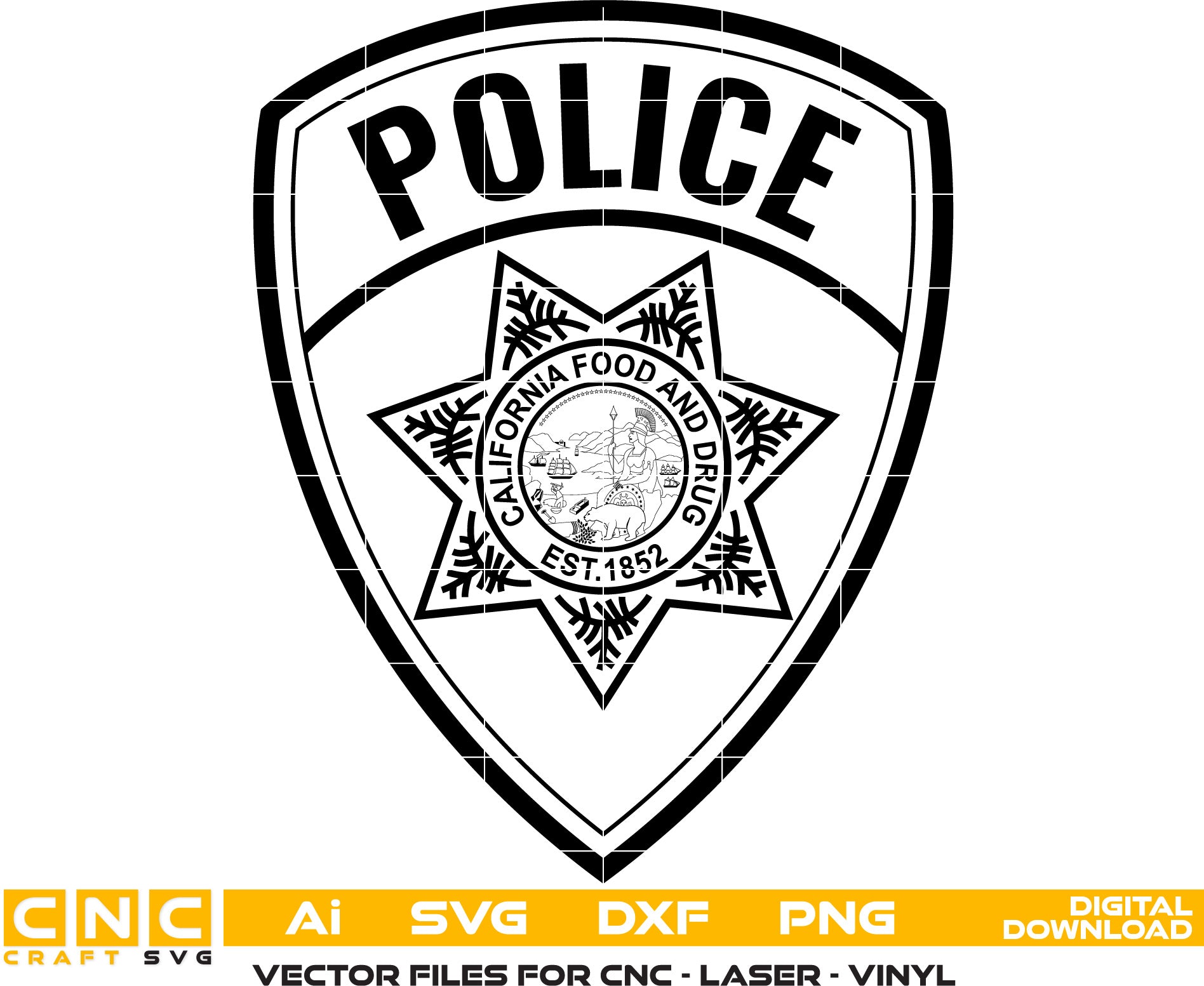 California Food & Drug Police Badge, California police Badge, Police logo, vector out line