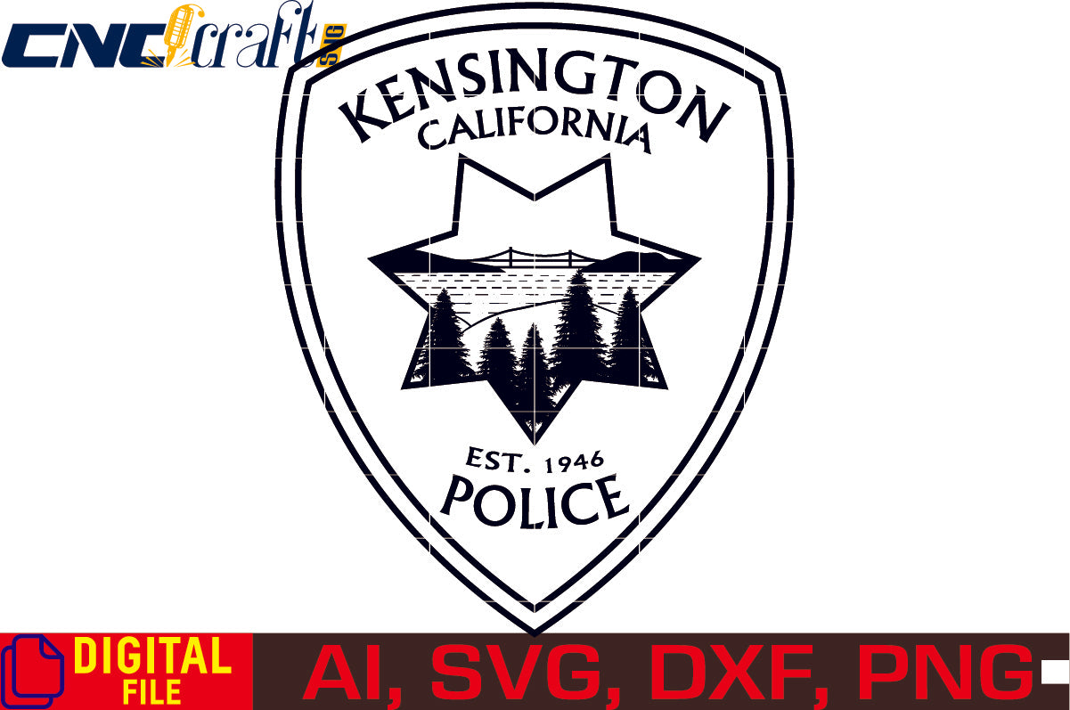California Kensington Police Badge vector file for Laser Engraving, Woodworking, CNC Router, vinyl, plasma, Xcarve, Vcarve, Cricut, Ezecad etc.