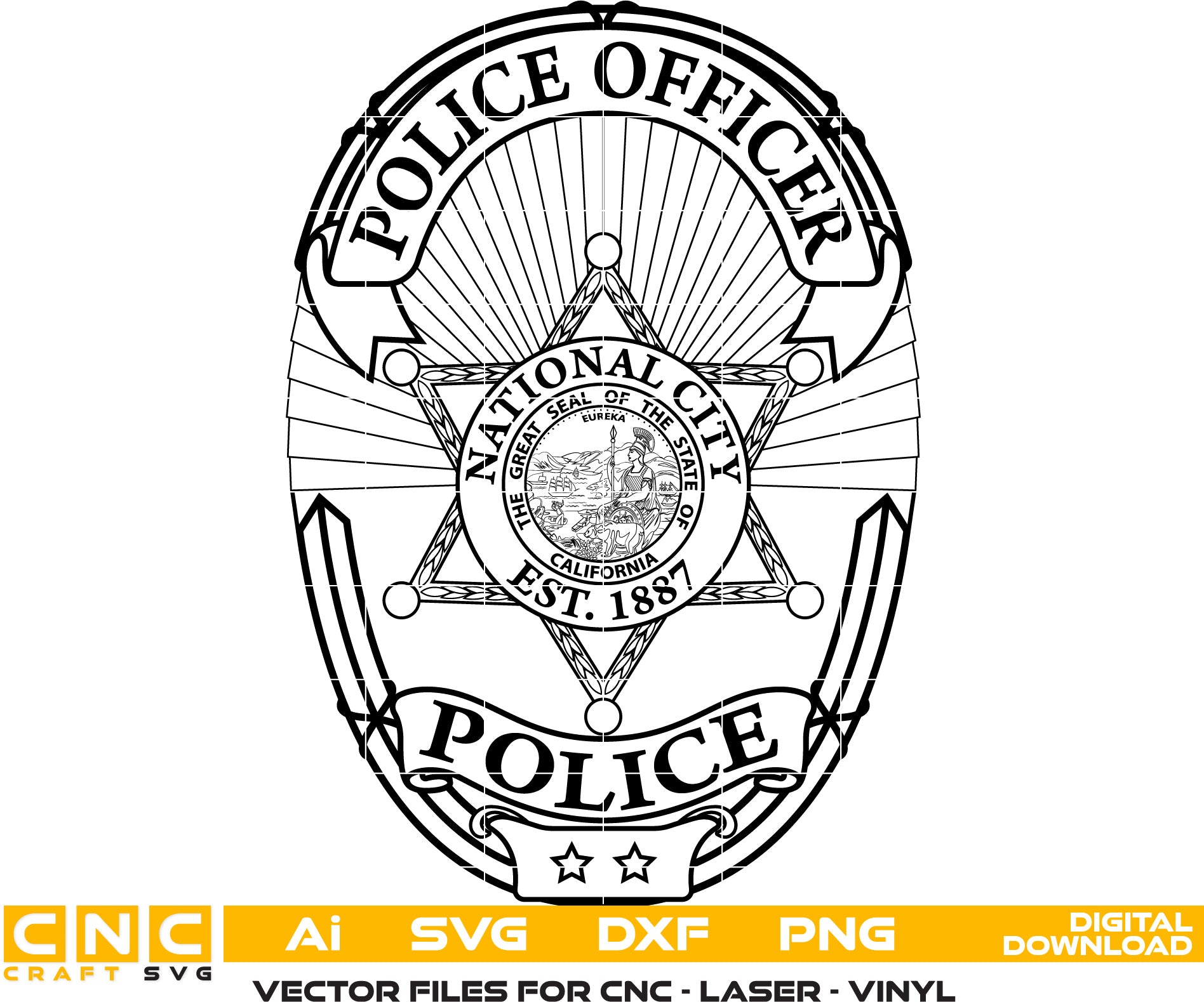 California National City Police Officer Badge Vector Art, Ai,SVG, DXF, PNG, Digital Files