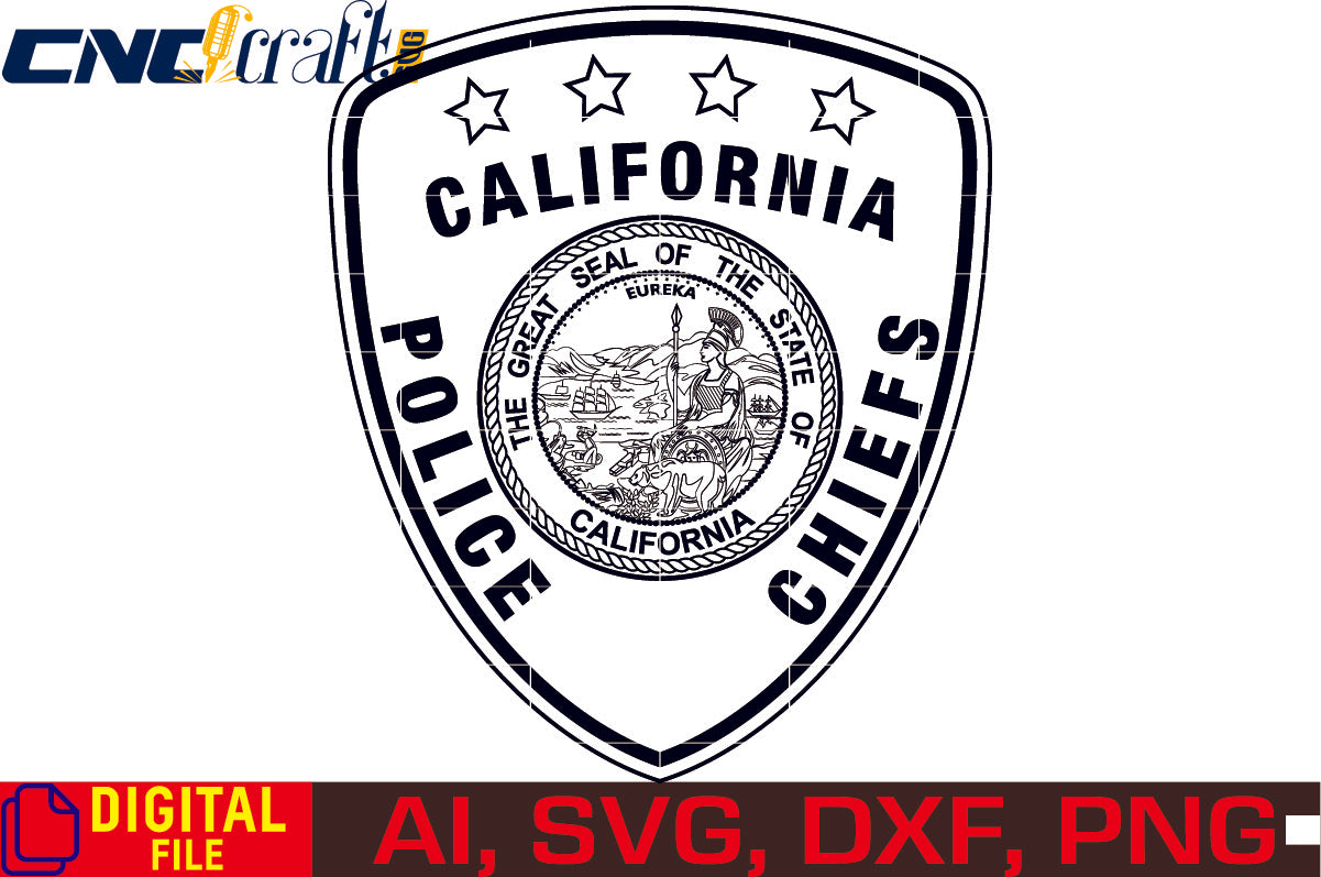 California Police Chiefs Badge vector file for Laser Engraving, Woodworking, CNC Router, vinyl, plasma, Xcarve, Vcarve, Cricut, Ezecad etc.