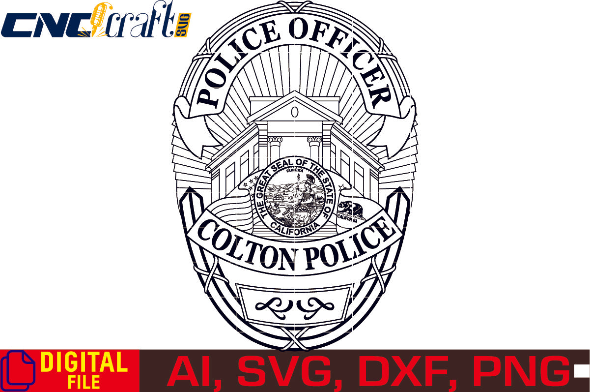 California Police Officer Badge vector file for Laser Engraving, Woodworking, CNC Router, vinyl, plasma, Xcarve, Vcarve, Cricut, Ezecad etc.