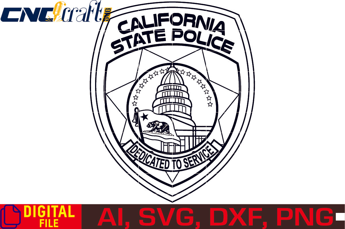 California State Police Badge vector file for Laser Engraving, Woodworking, CNC Router, vinyl, plasma, Xcarve, Vcarve, Cricut, Ezecad etc.
