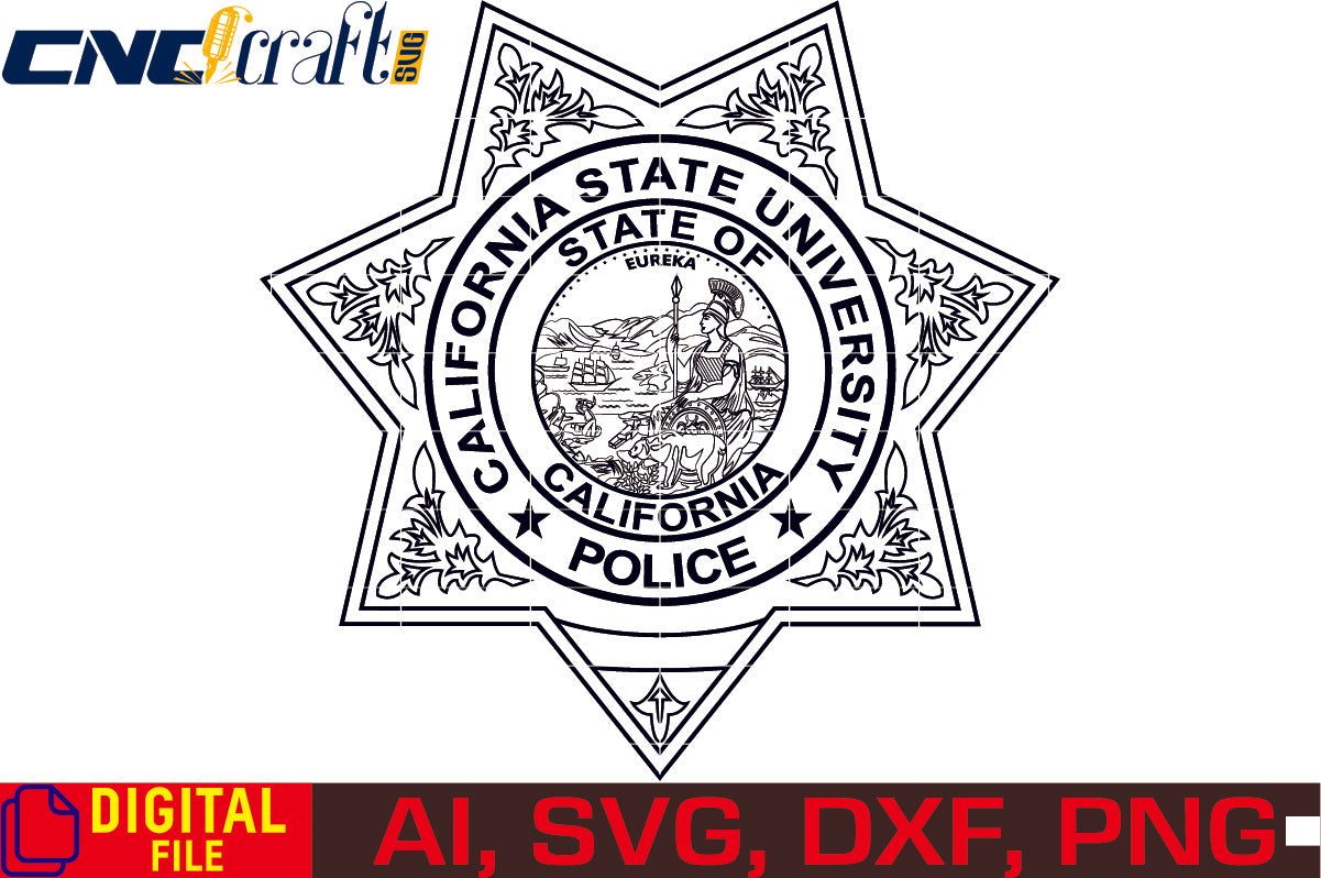 California State University Police Badge vector file for Laser Engraving, Woodworking, CNC Router, vinyl, plasma, Xcarve, Vcarve, Cricut, Ezecad etc.