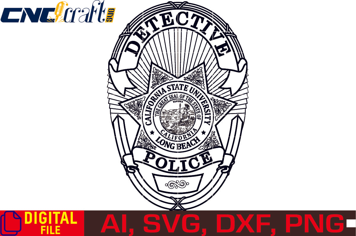 California State University Police Detective Badge vector file for Laser Engraving, Woodworking, CNC Router, vinyl, plasma, Xcarve, Vcarve, Cricut, Ezecad etc.