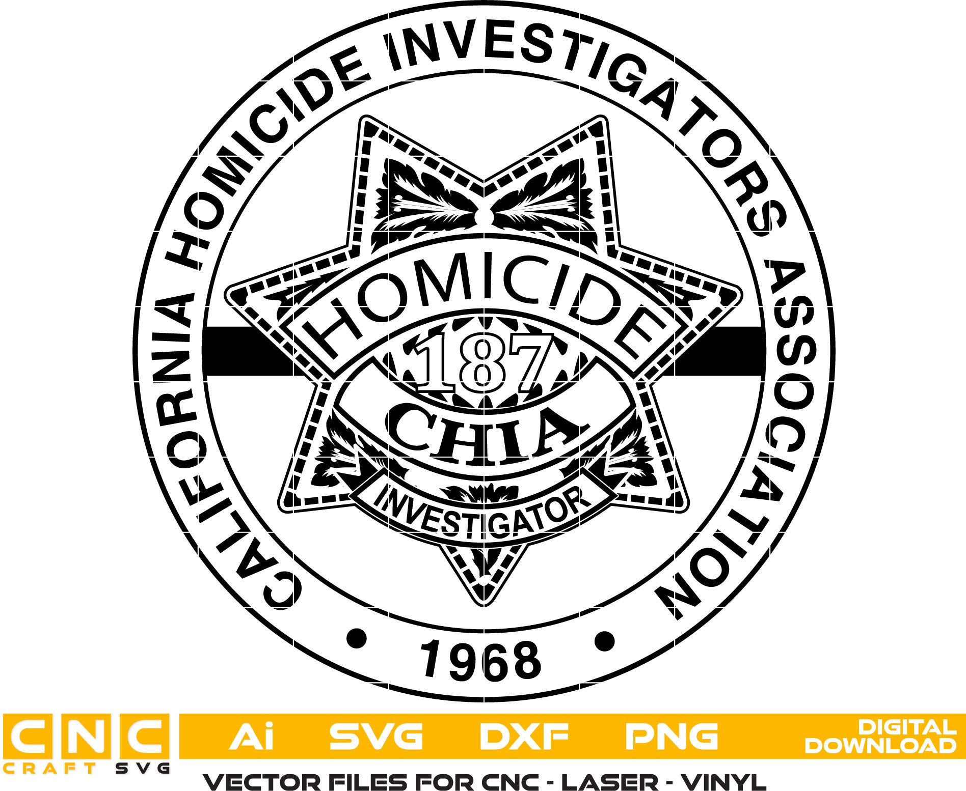 California Homicide Investigators Badge SVG, CHIA Badge Vector, Investigator Badge SVG, Law Enforcement Investigator Emblem, Police Investigator Badge Vector, Engraving Badge File