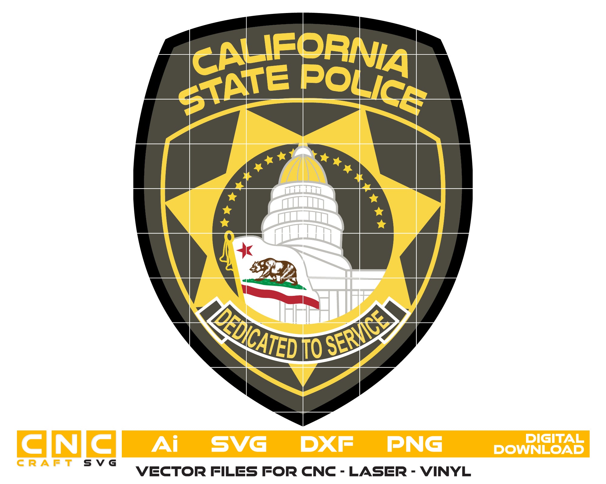 California State Police Badge color printable PNG SVG digital download, California State Police badge vector design for printing and crafts.