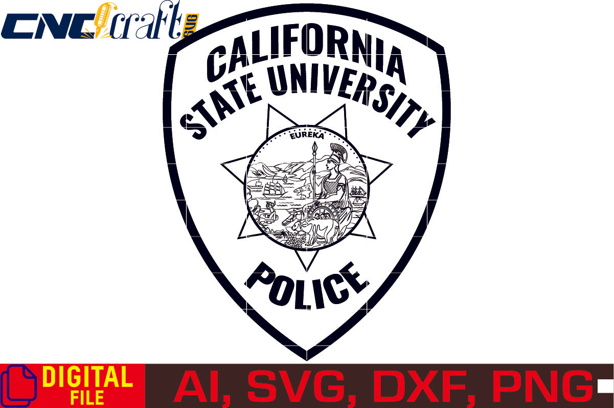 California State University Police Badge SVG digital download, CSU campus police badge vector design for Cricut and Silhouette.